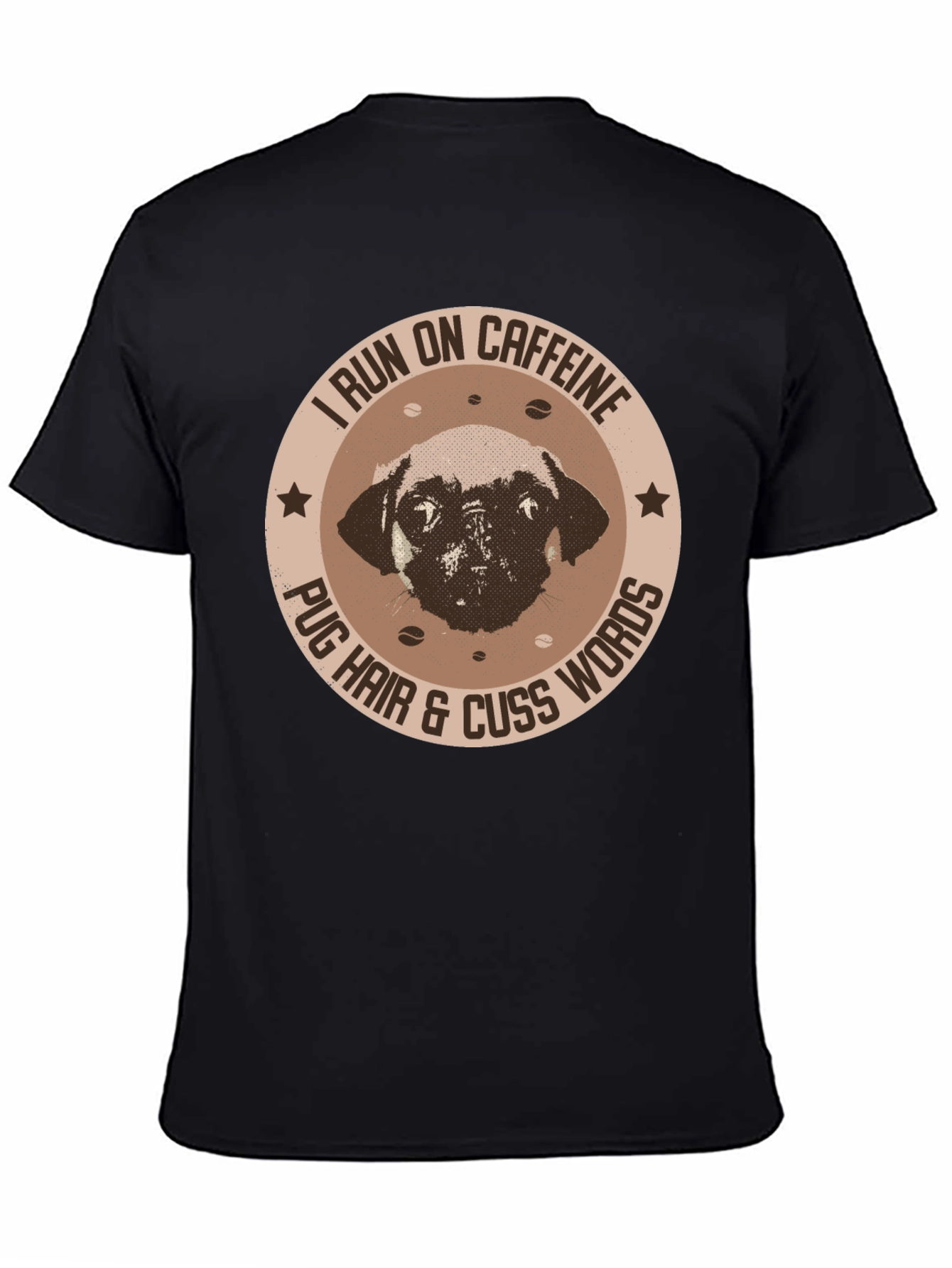 Caffeine-Fueled Pug Black T-Shirt