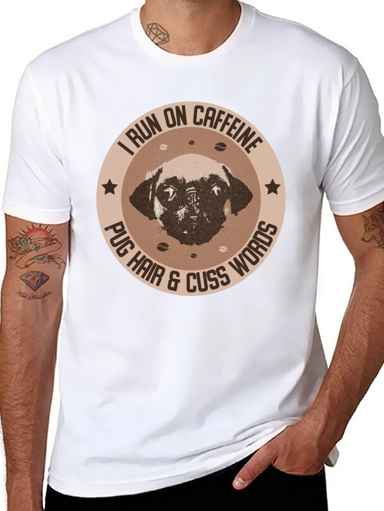 Caffeine-Fueled Pug Black T-Shirt