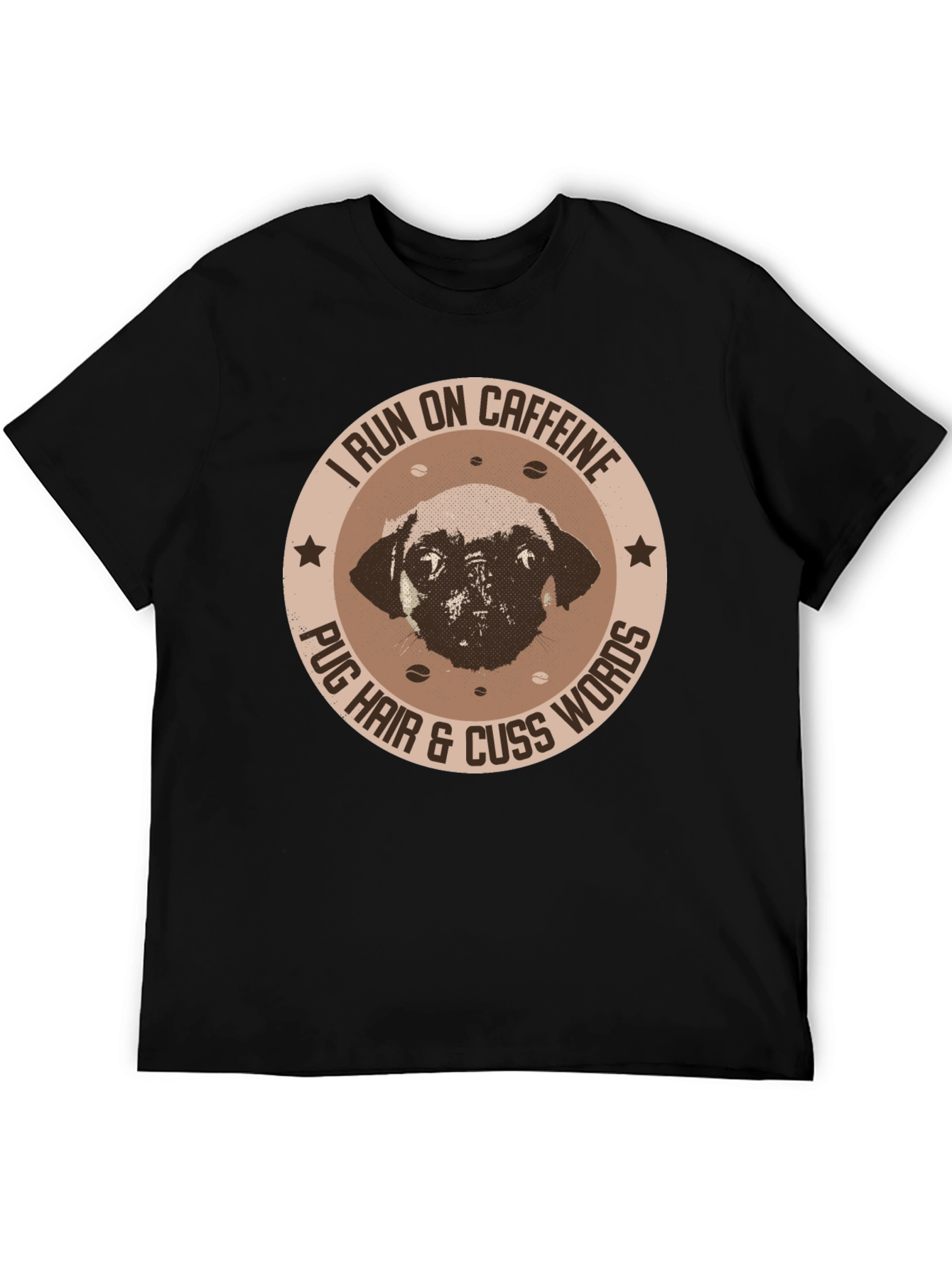 Caffeine-Fueled Pug Black T-Shirt