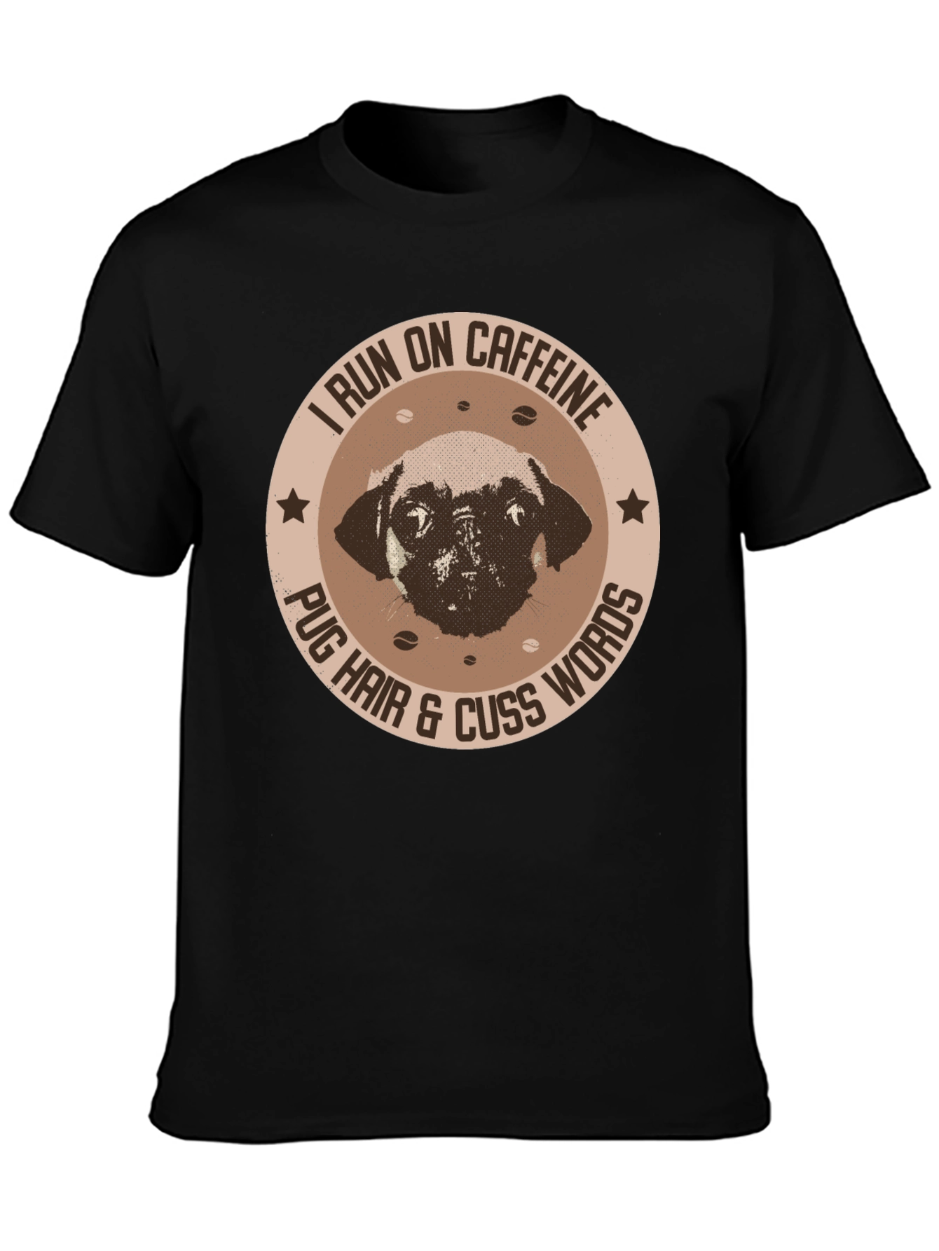 Caffeine-Fueled Pug Black T-Shirt