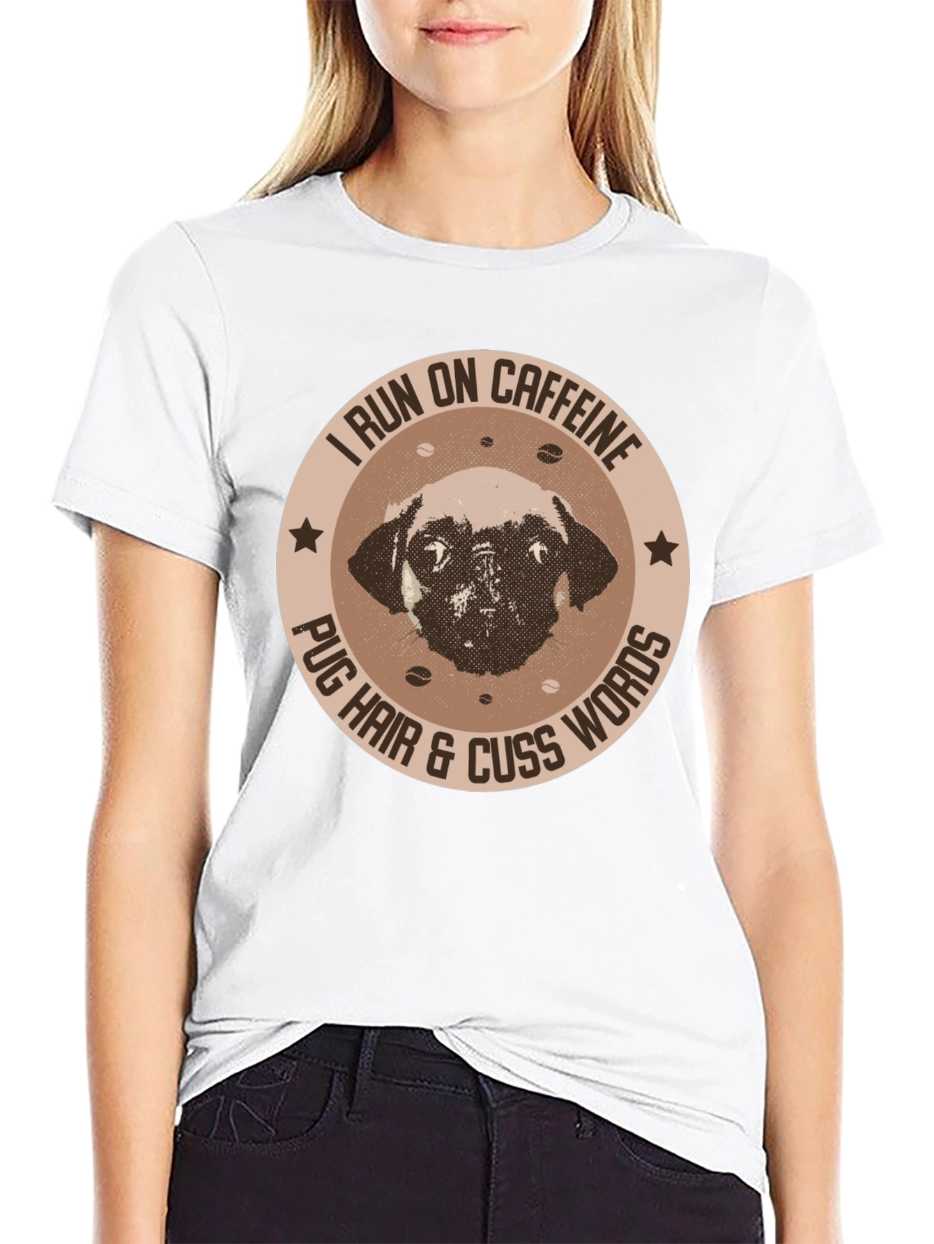 Caffeine-Fueled Pug Black T-Shirt