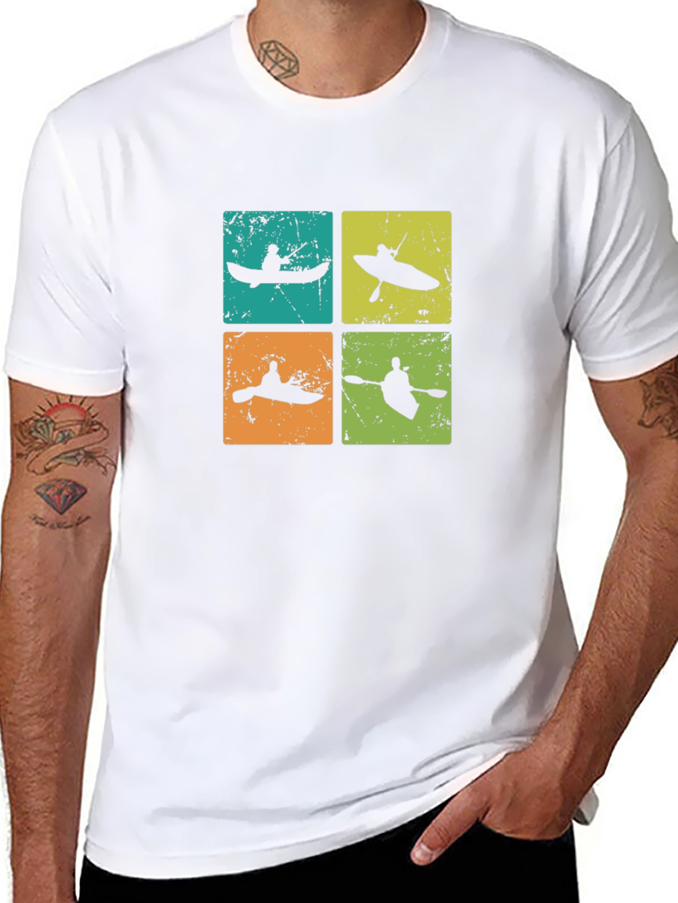 Retro Kayak Silhouette Graphic T-Shirt - Paddling Adventure Tee
