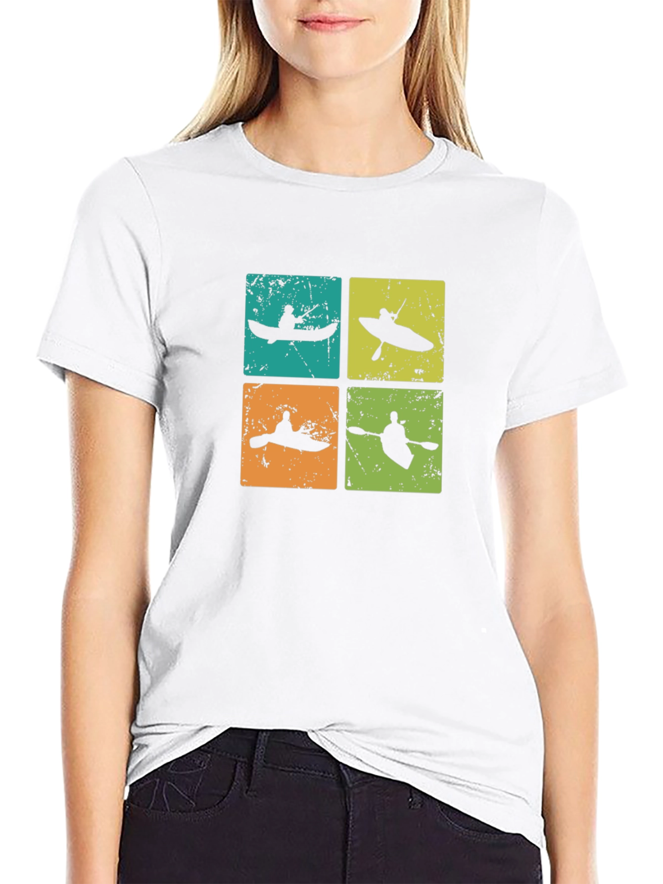 Retro Kayak Silhouette Graphic T-Shirt - Paddling Adventure Tee