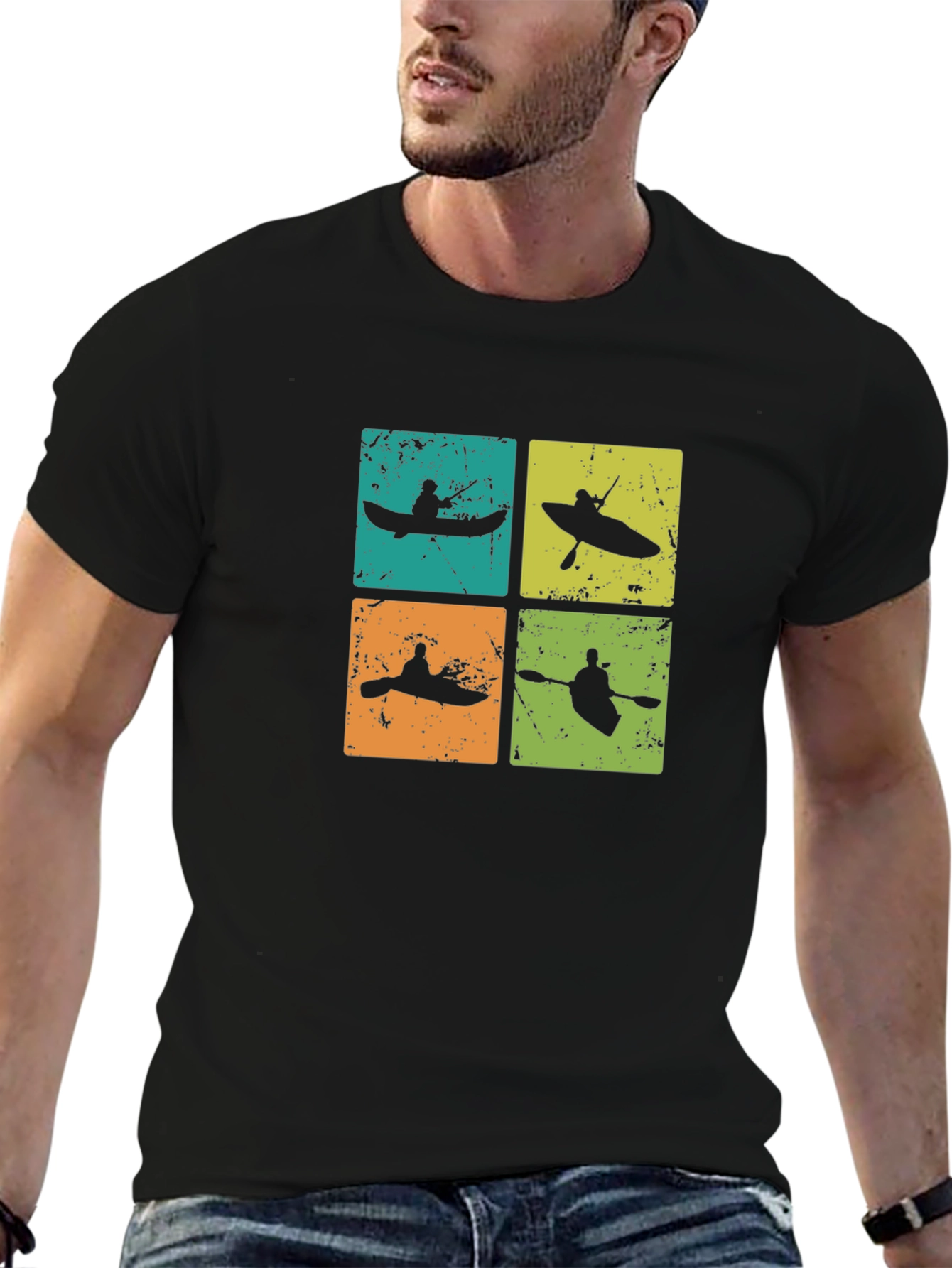 Retro Kayak Silhouette Graphic T-Shirt - Paddling Adventure Tee