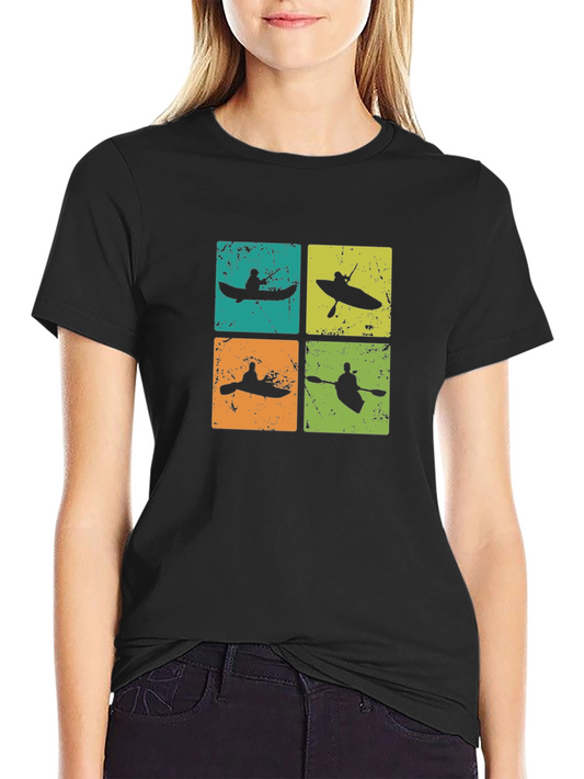 Retro Kayak Silhouette Graphic T-Shirt - Paddling Adventure Tee