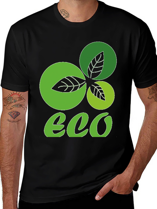 Eco-Friendly Leaf Graphic Tee - Black