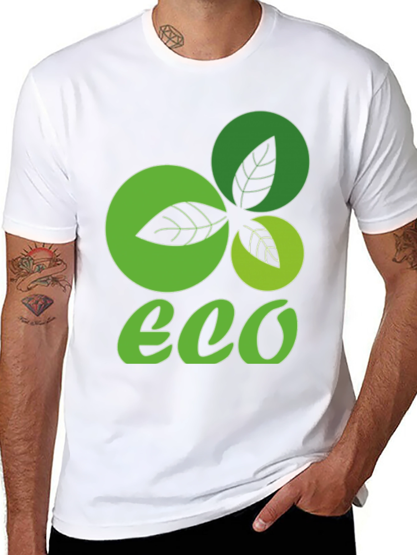 Eco-Friendly Leaf Graphic Tee - Black