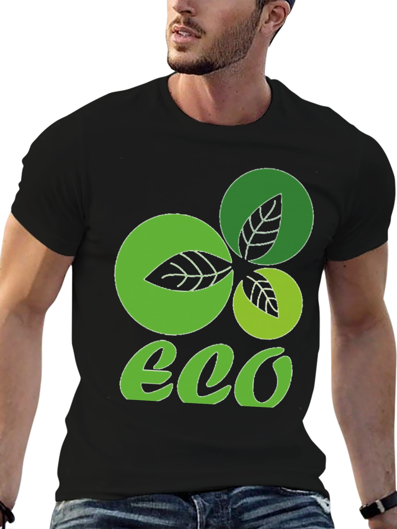 Eco-Friendly Leaf Graphic Tee - Black
