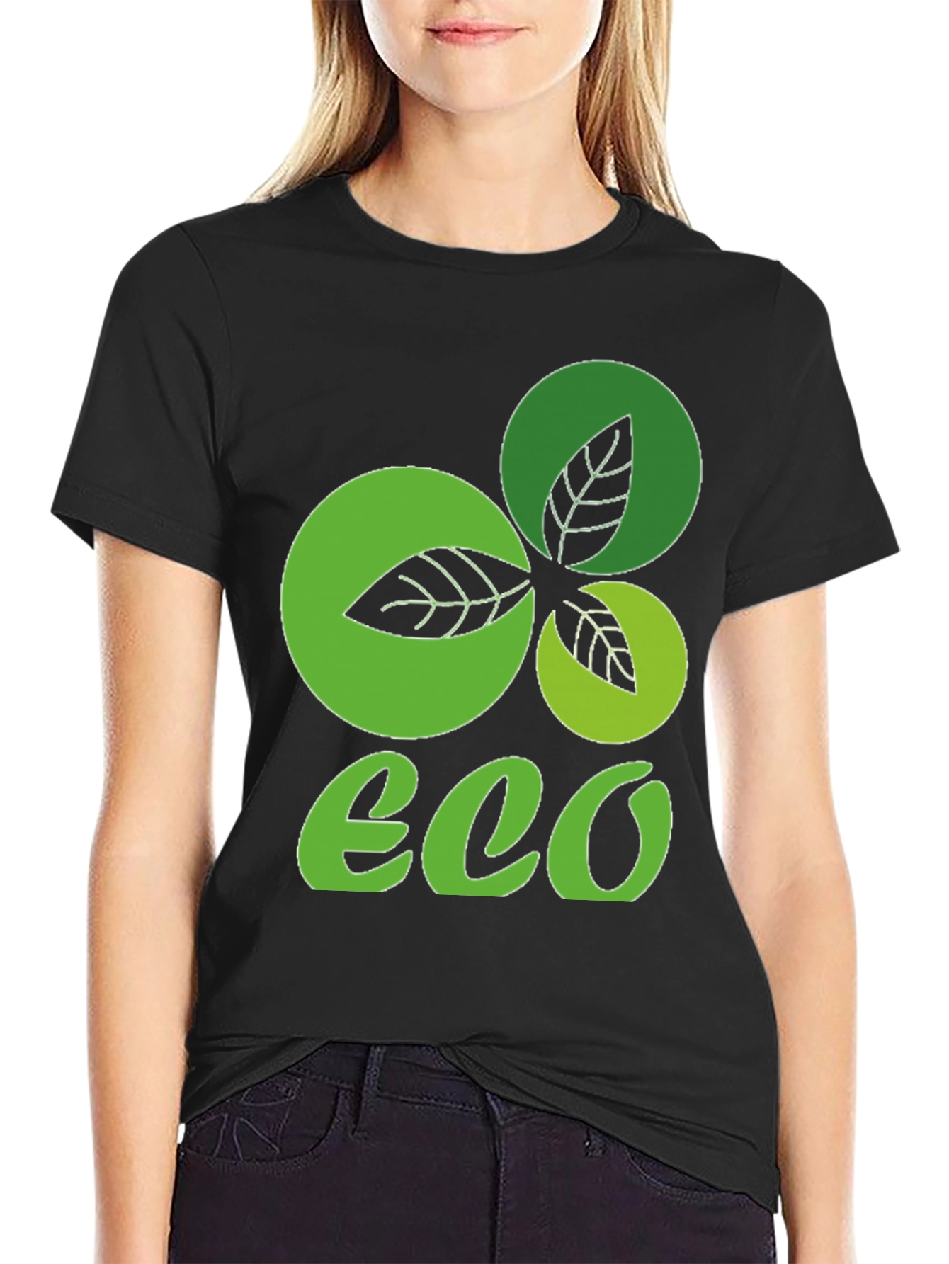 Eco-Friendly Leaf Graphic Tee - Black