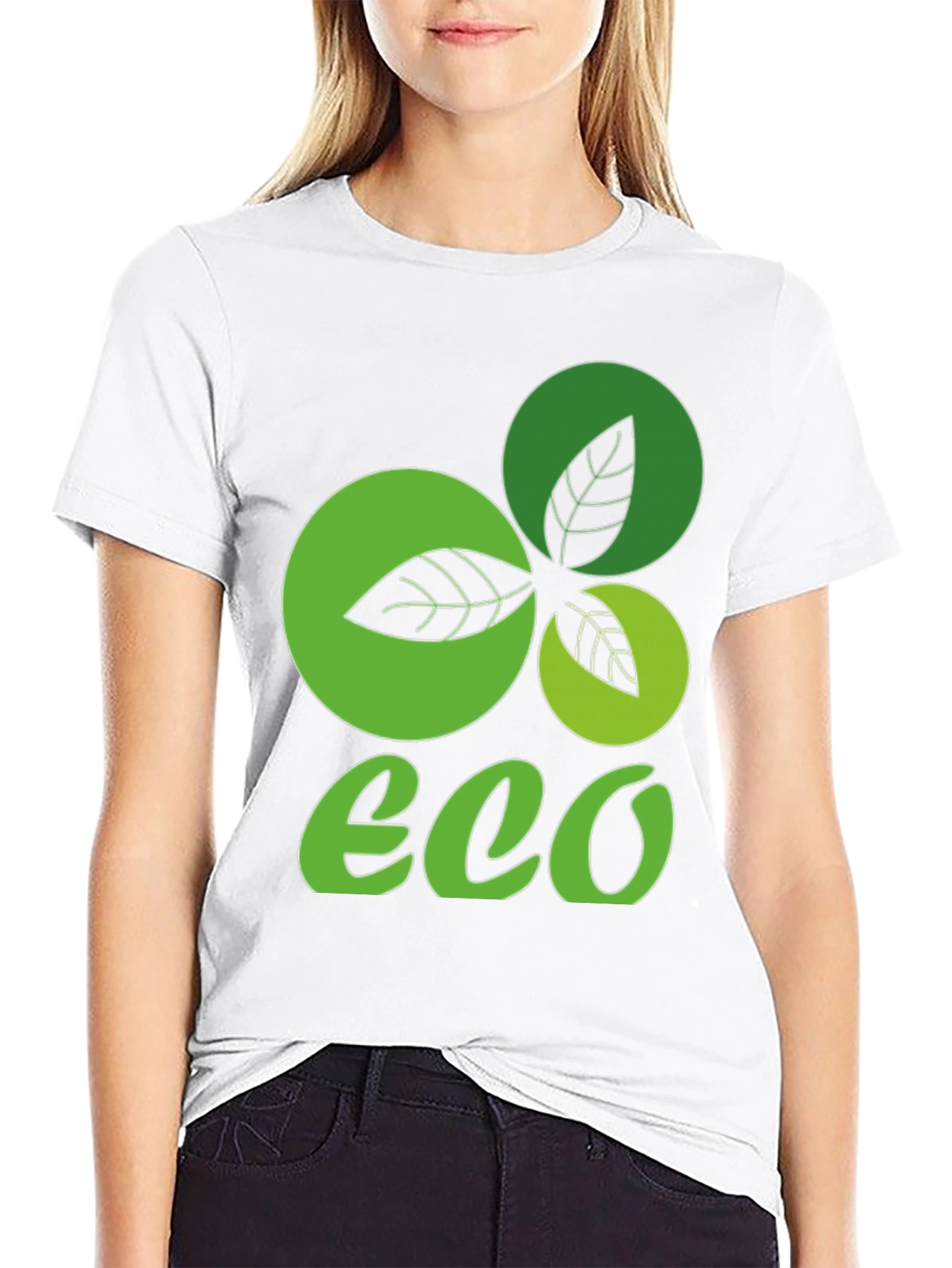 Eco-Friendly Leaf Graphic Tee - Black