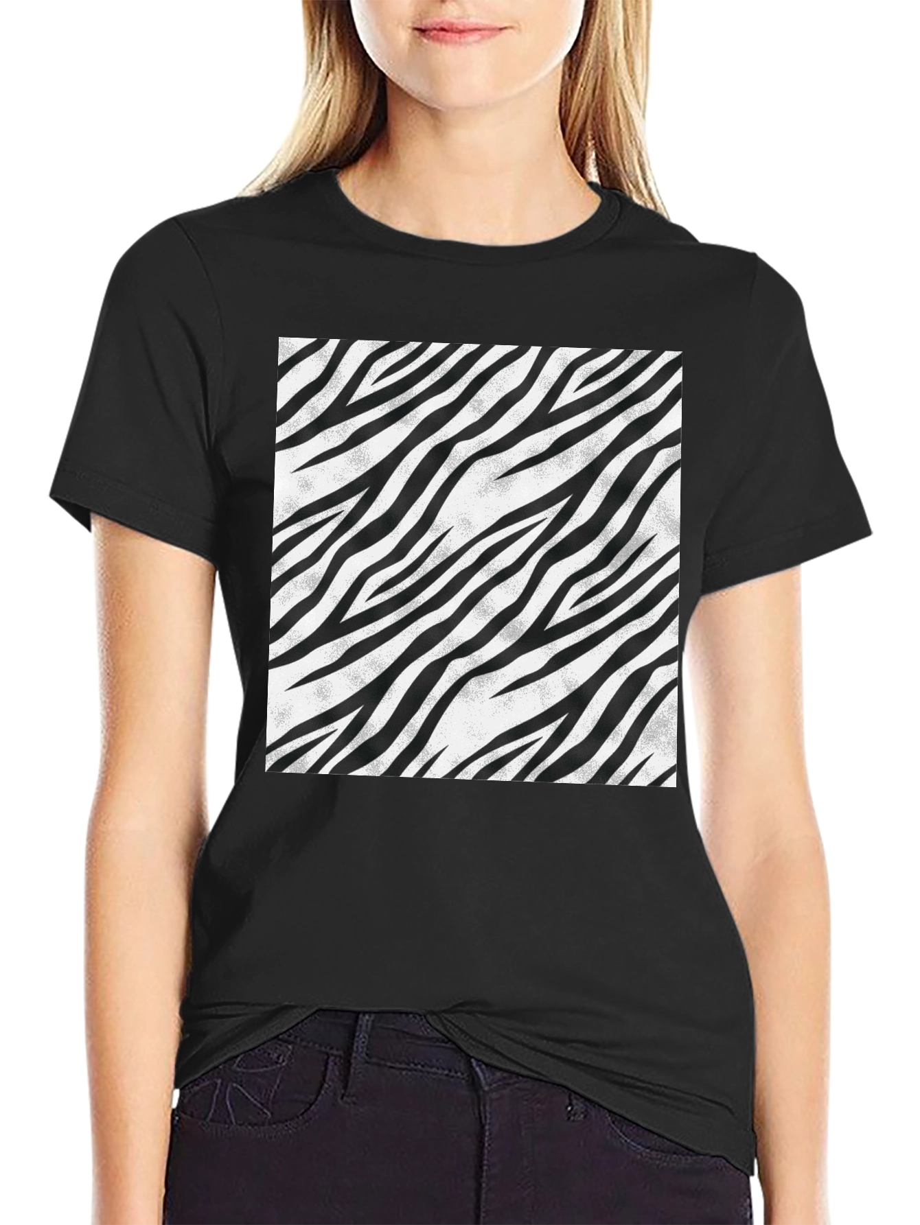 Zebra Stripe Graphic Tee - Black