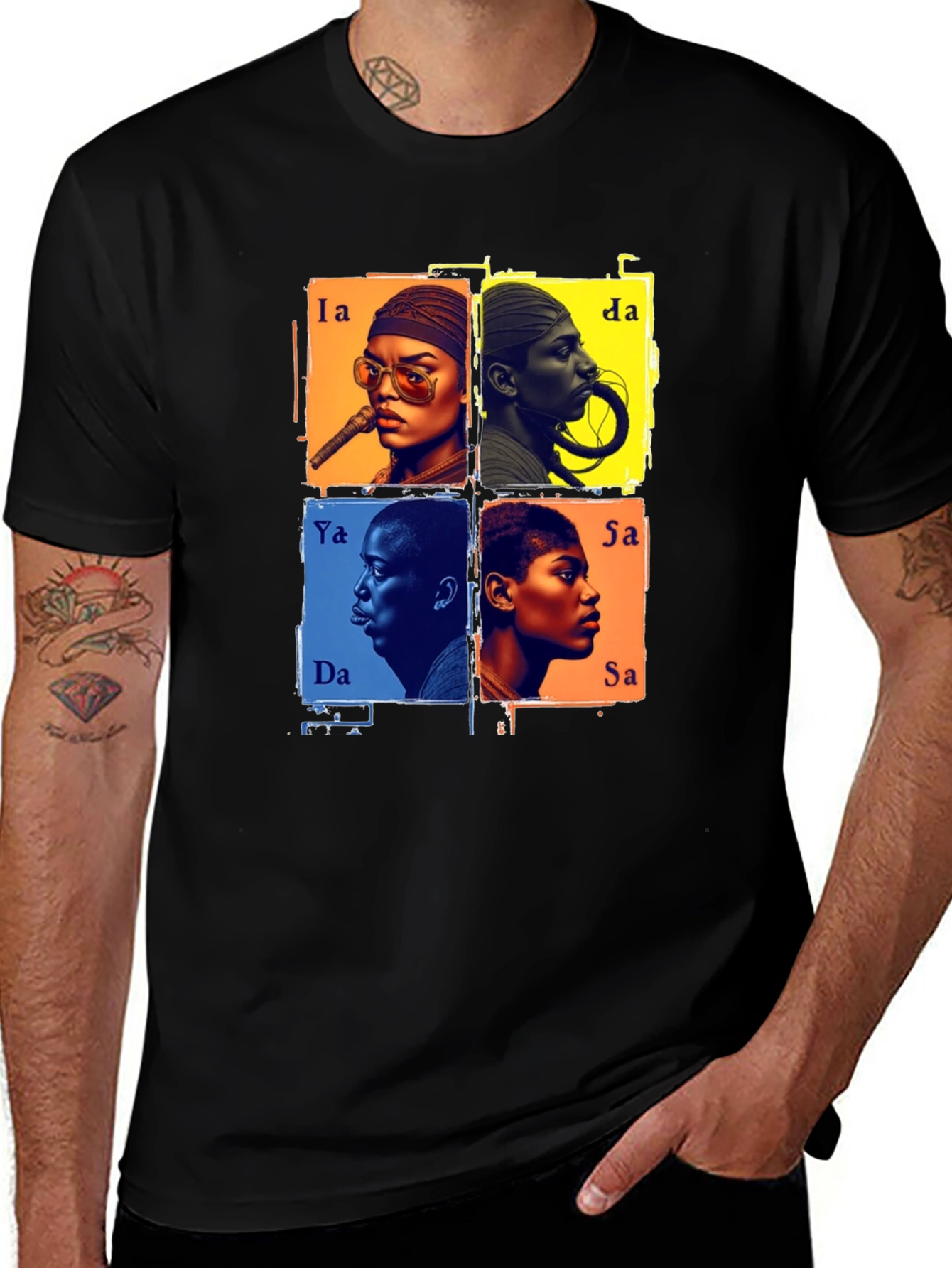Cool Abstract Square Face Print Black Tee