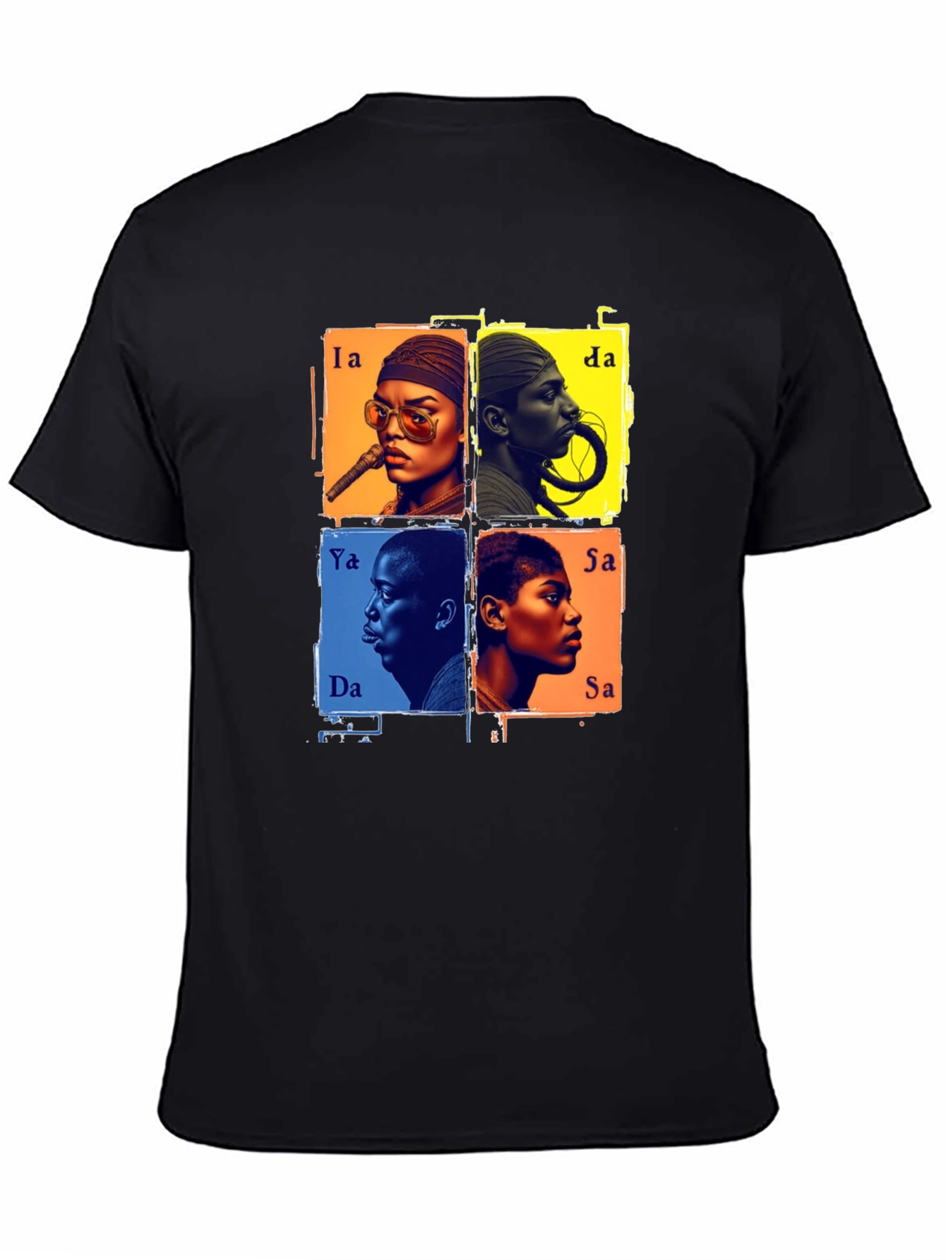 Cool Abstract Square Face Print Black Tee