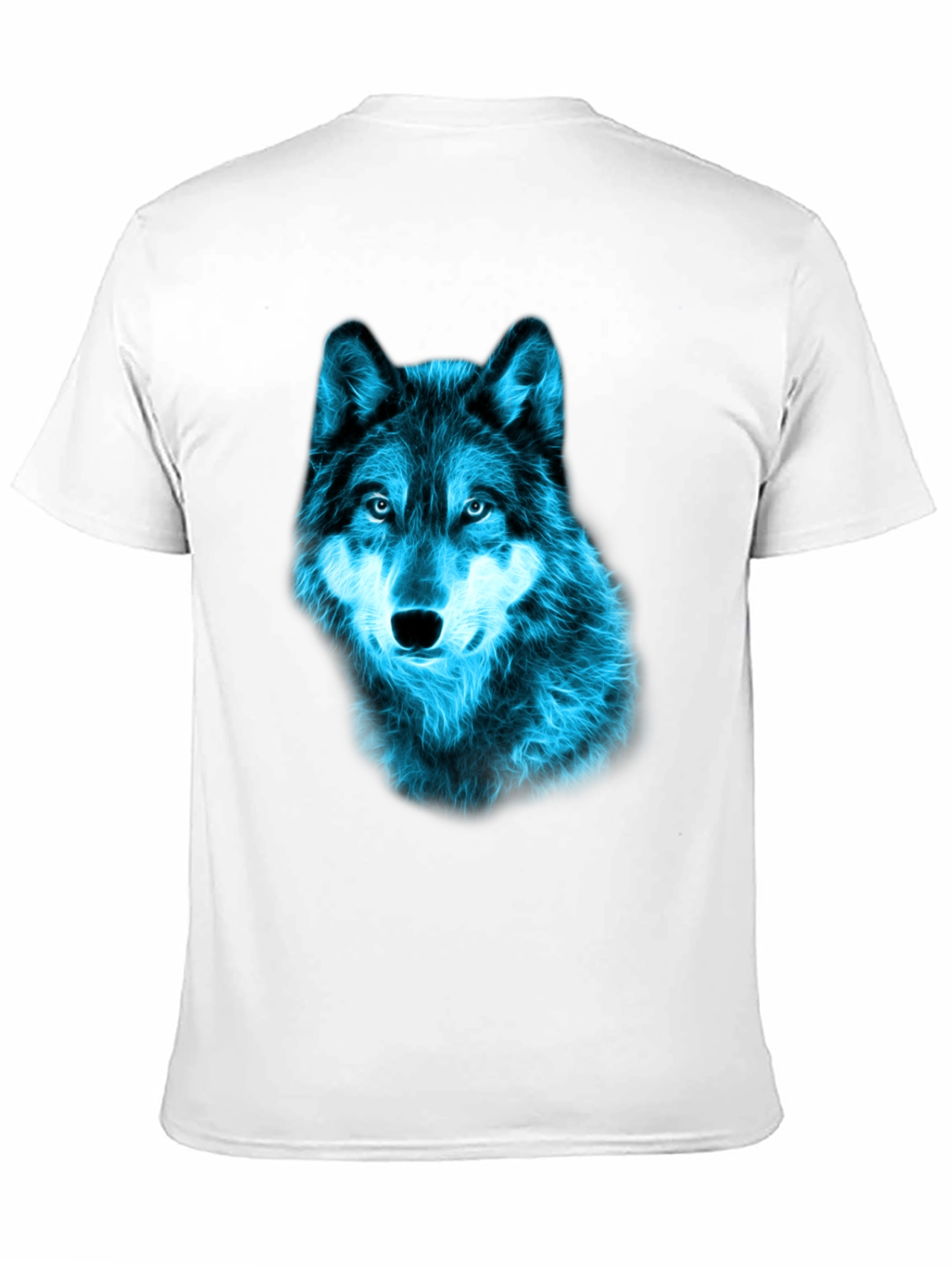 Neon Blue Wolf Graphic Tee - Black Cotton T-Shirt