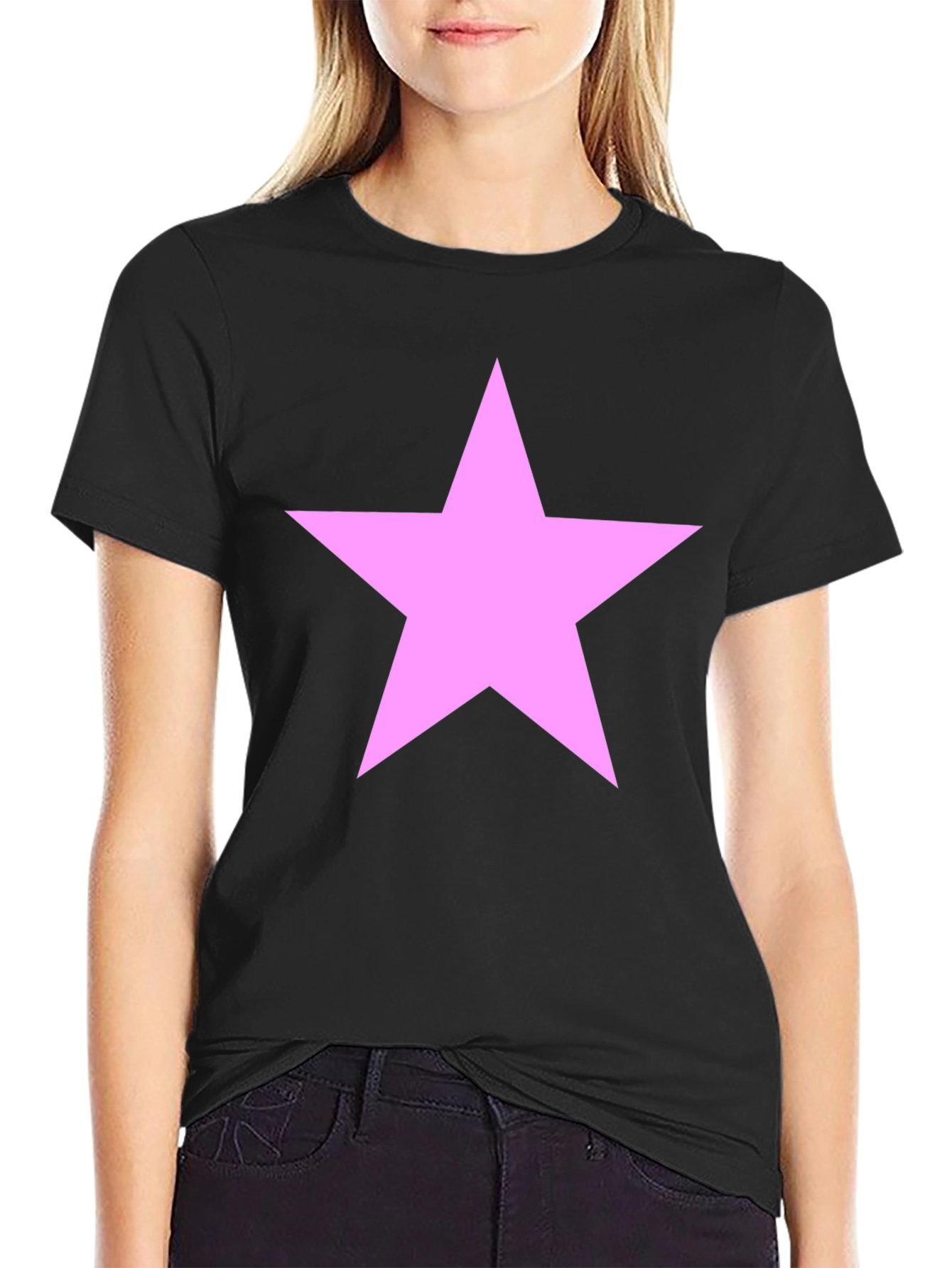 Pink Star Graphic Black T-Shirt