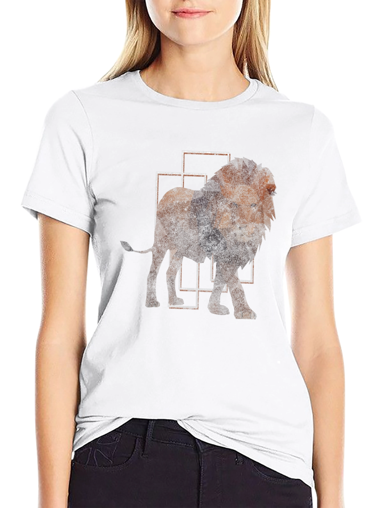 Geometric Lion Print Black T-Shirt
