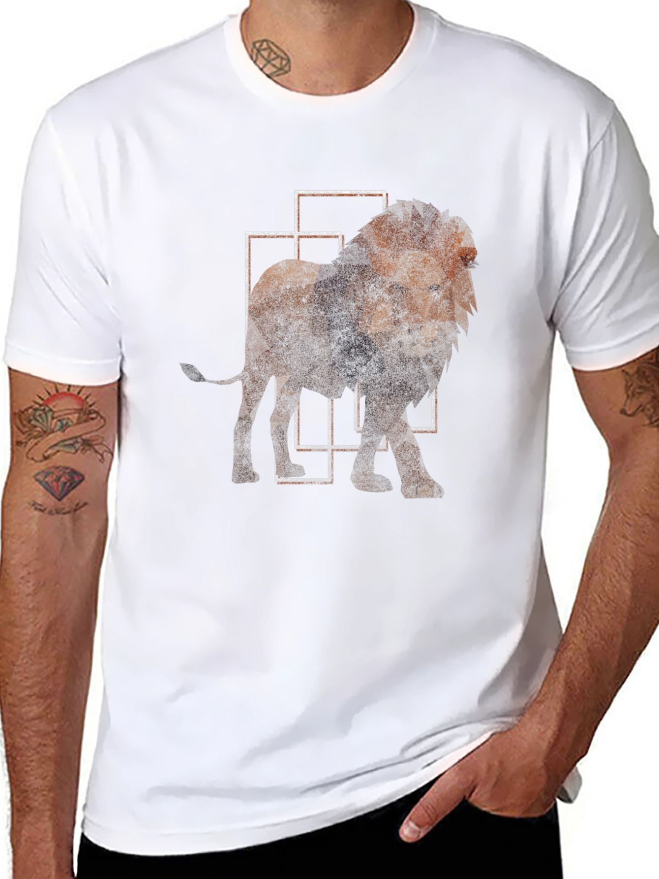 Geometric Lion Print Black T-Shirt