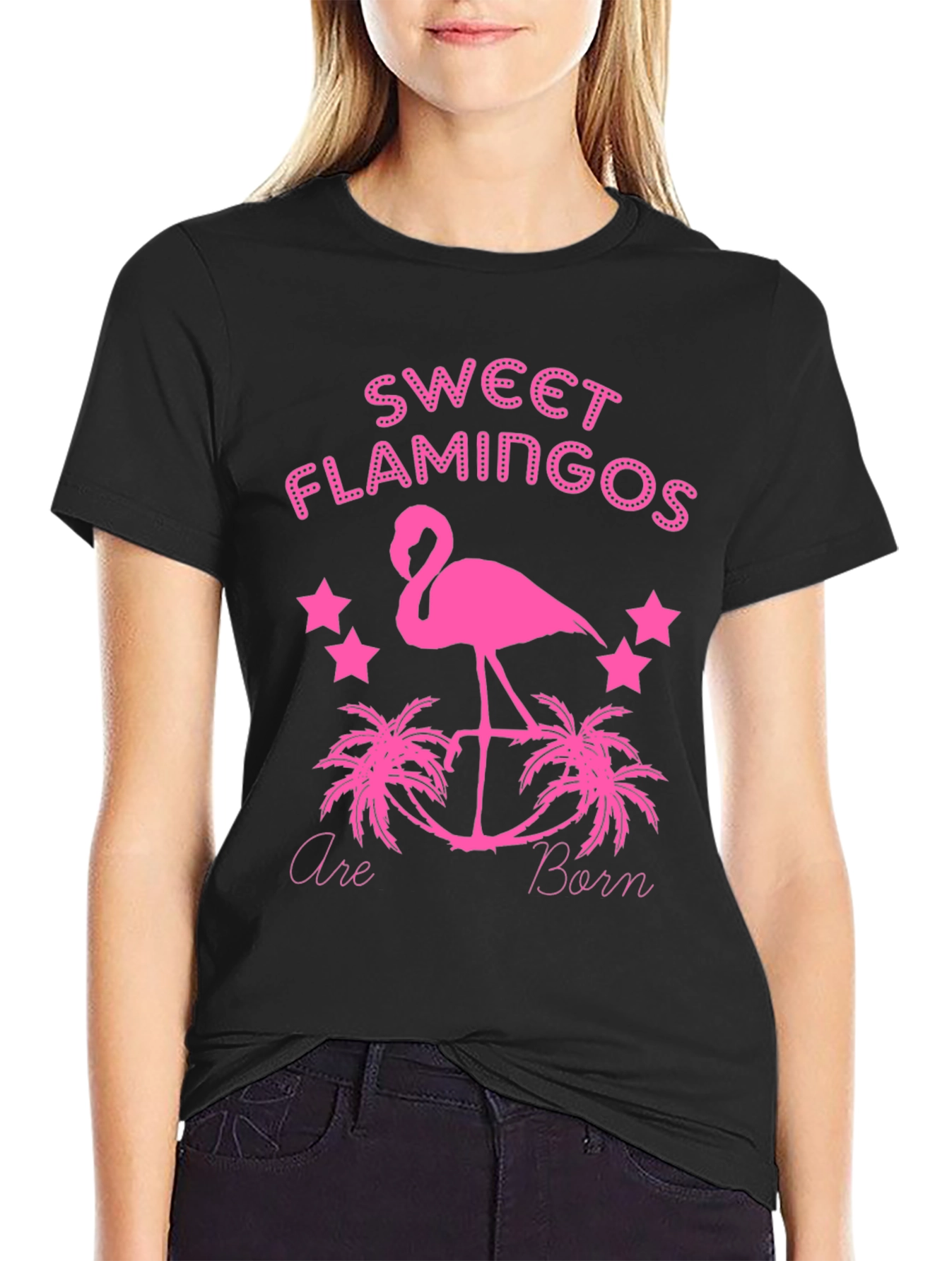 Sweet Flamingos Graphic Tee - Black T-Shirt