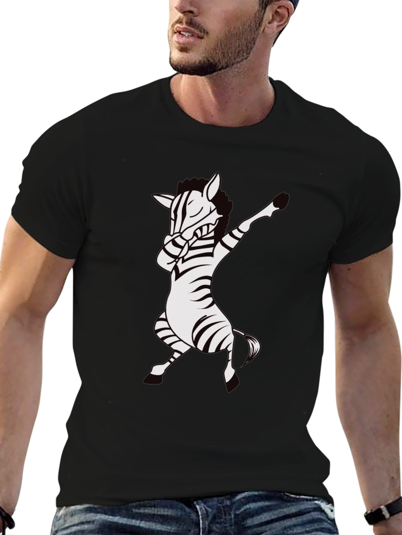 Dabbing Zebra T-Shirt - Black Cotton Tee