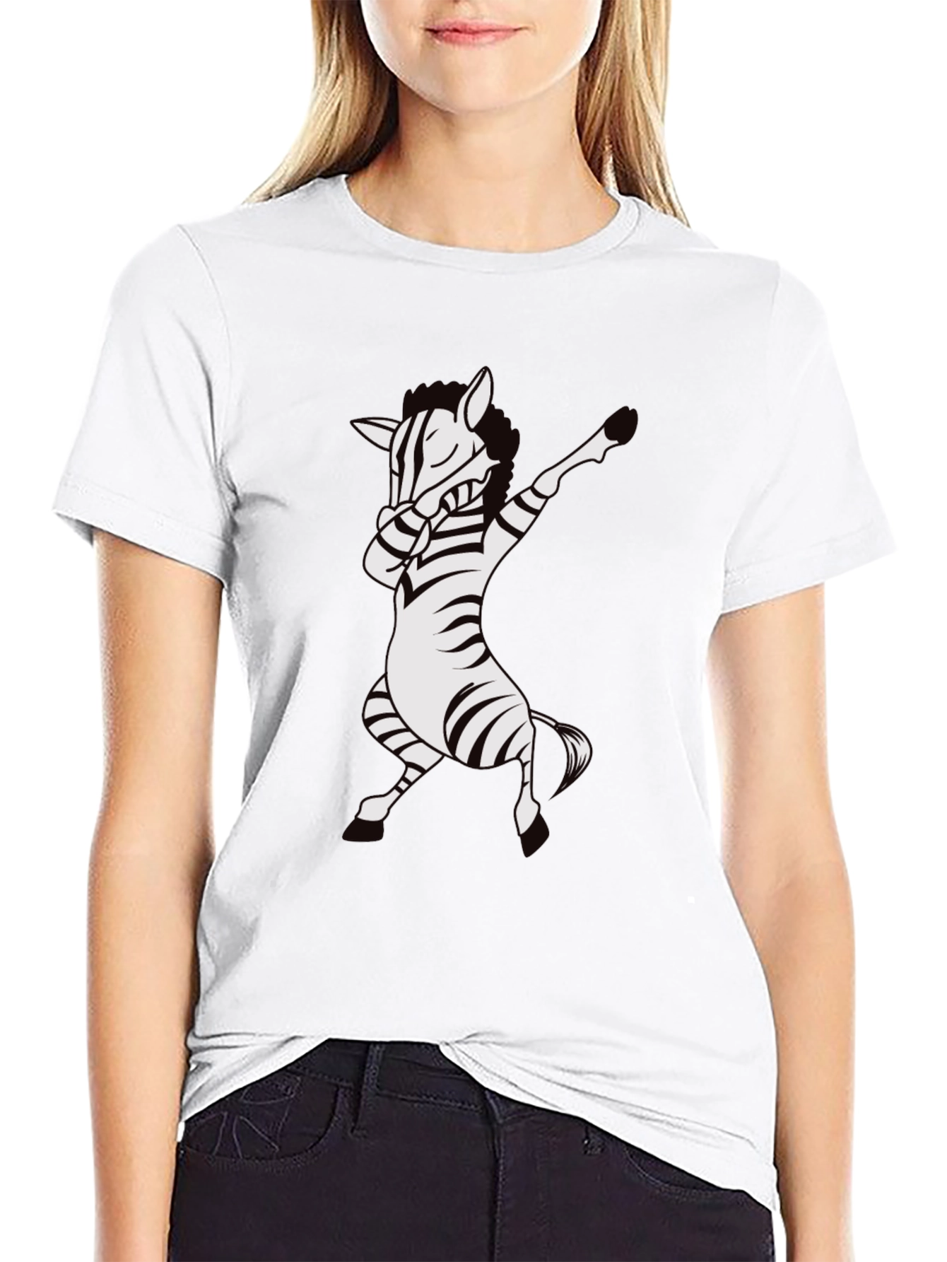 Dabbing Zebra T-Shirt - Black Cotton Tee