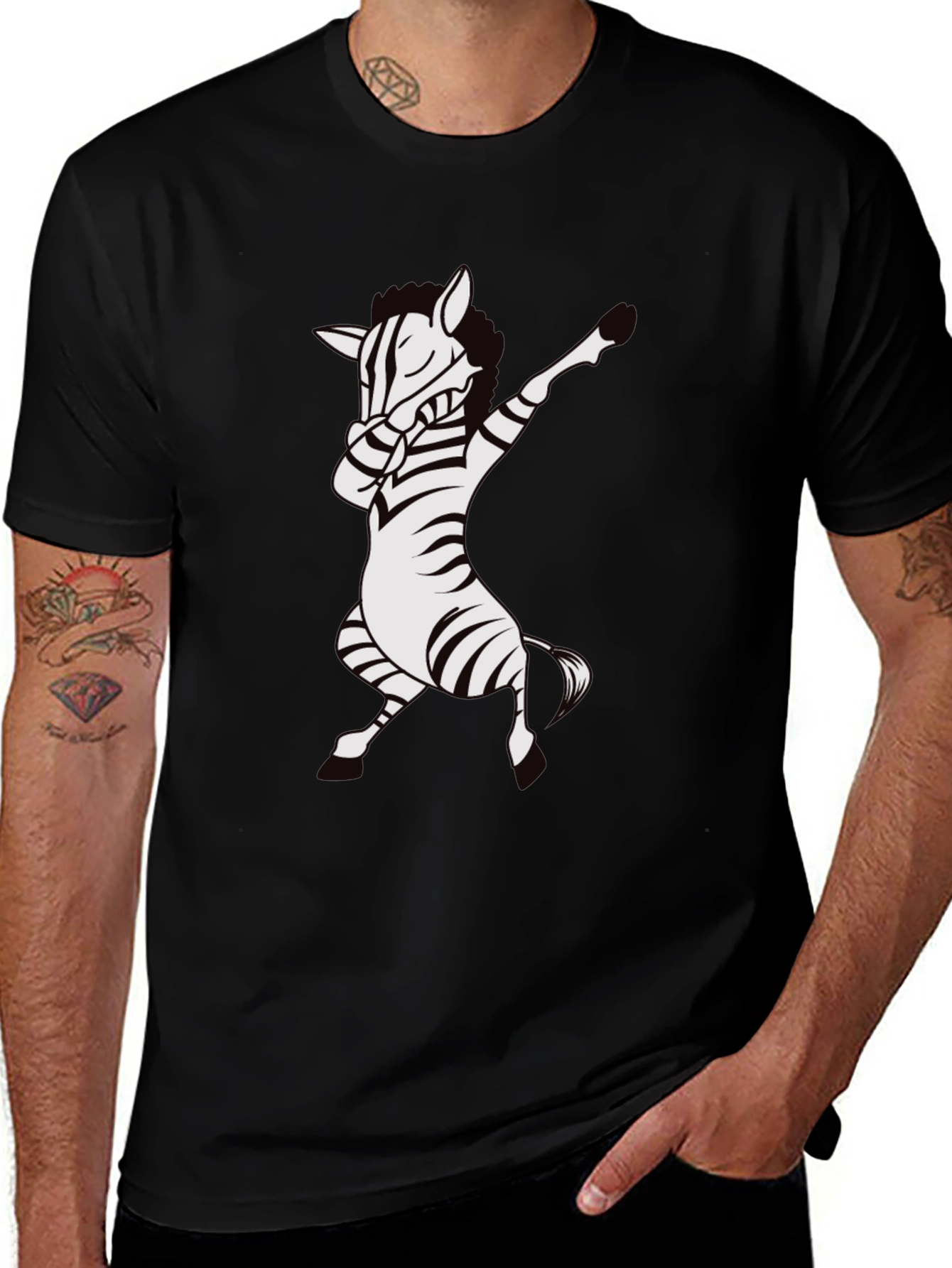 Dabbing Zebra T-Shirt - Black Cotton Tee