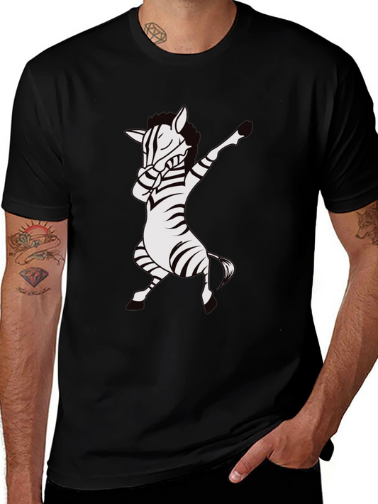 Dabbing Zebra T-Shirt - Black Cotton Tee