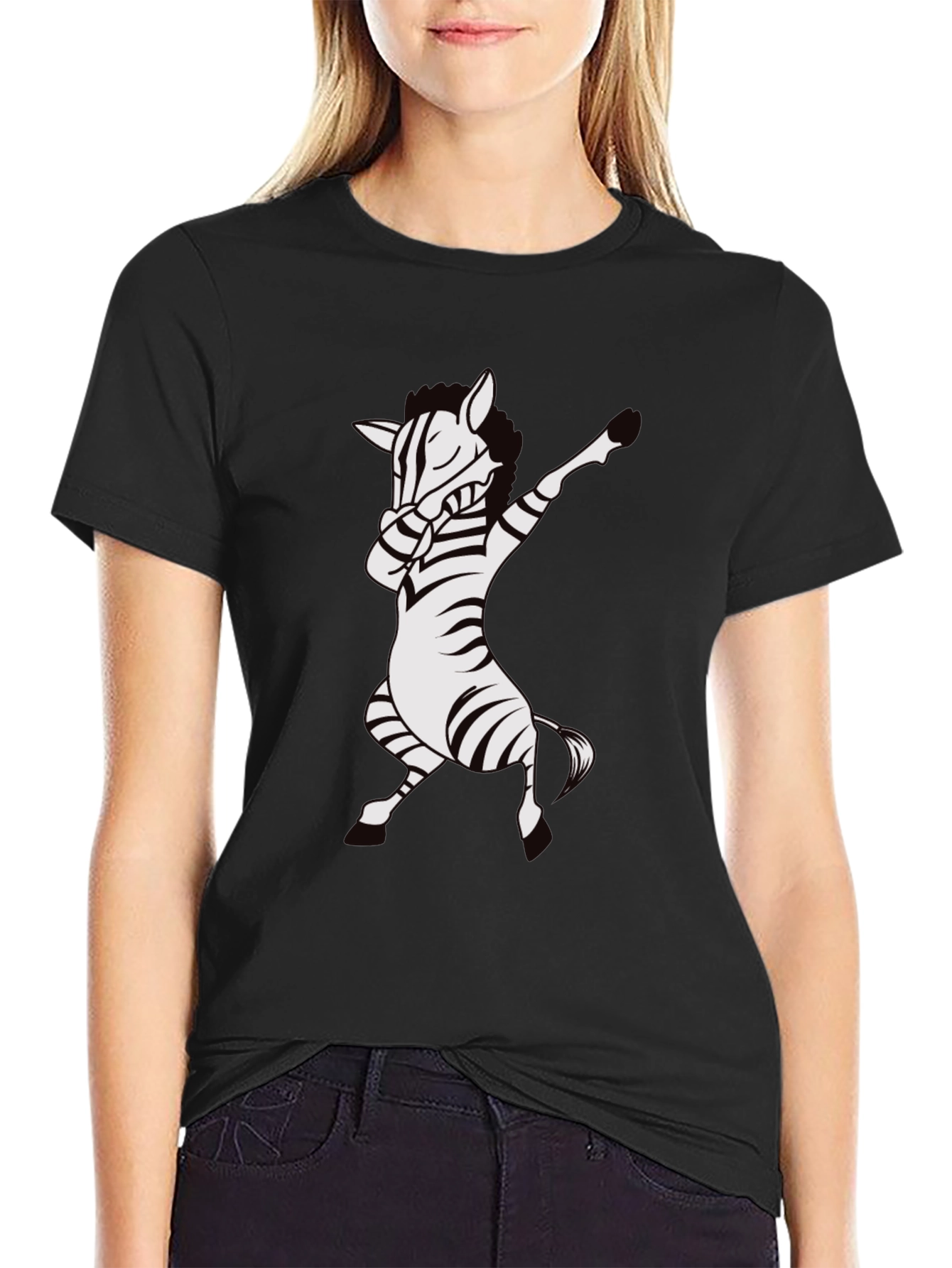 Dabbing Zebra T-Shirt - Black Cotton Tee