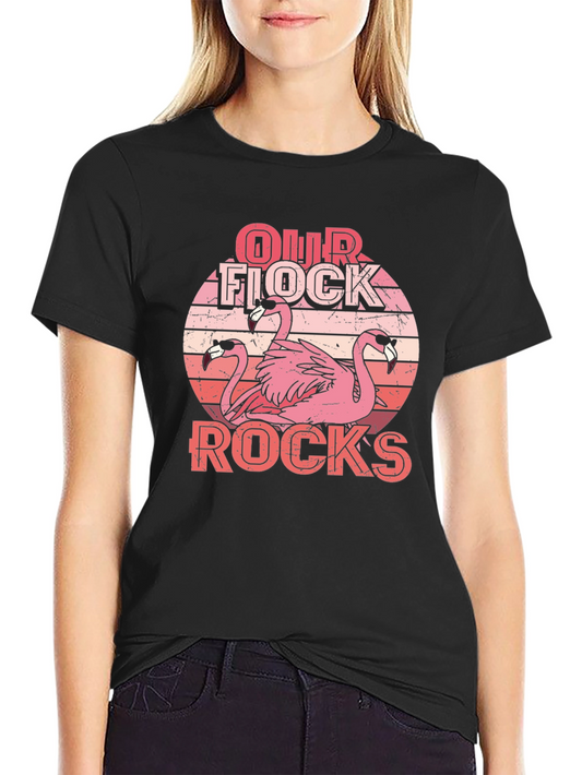 Our Flock Rocks Flamingo Graphic Tee - Black