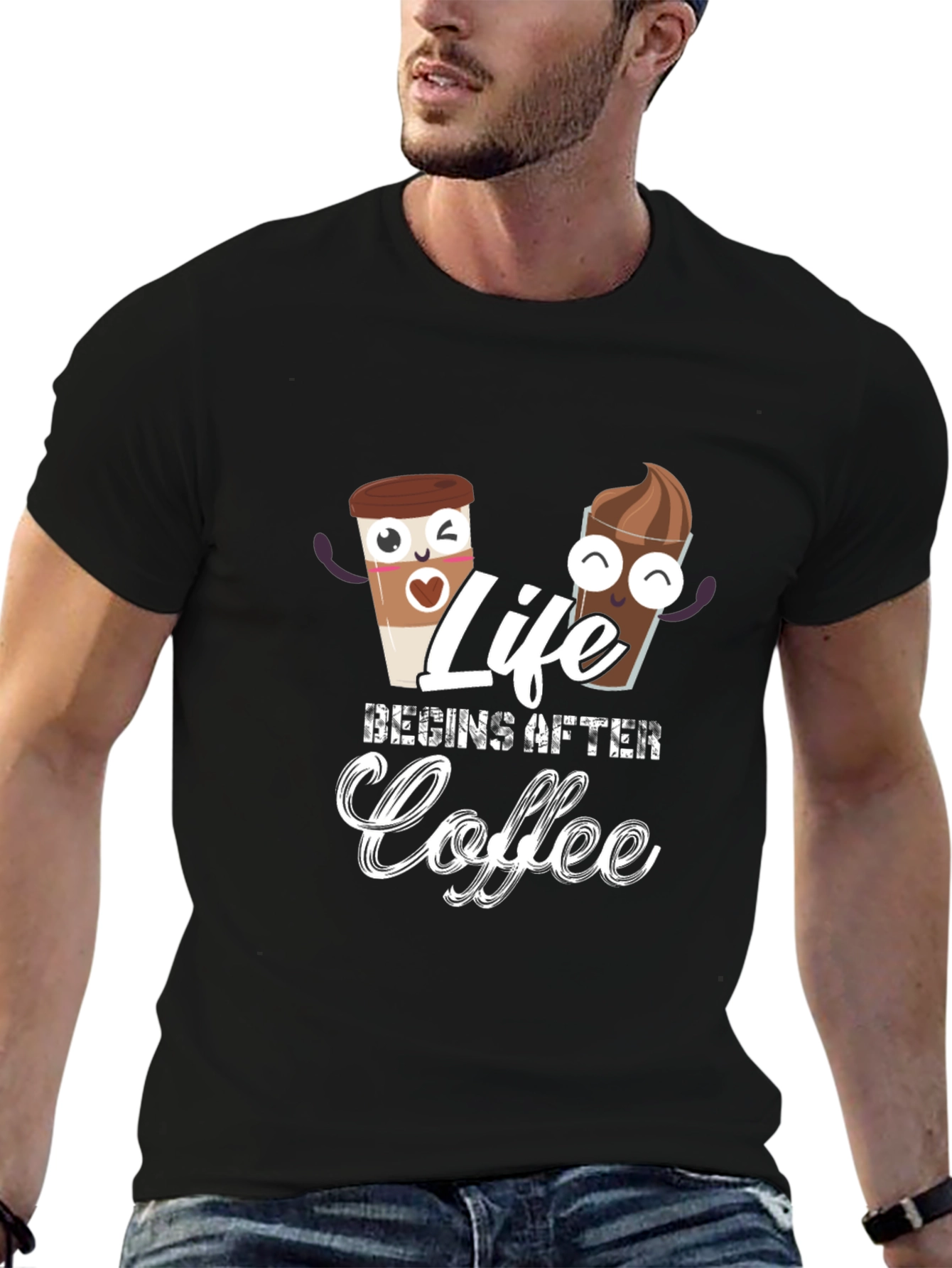 Life Begins After Coffee Black T-Shirt