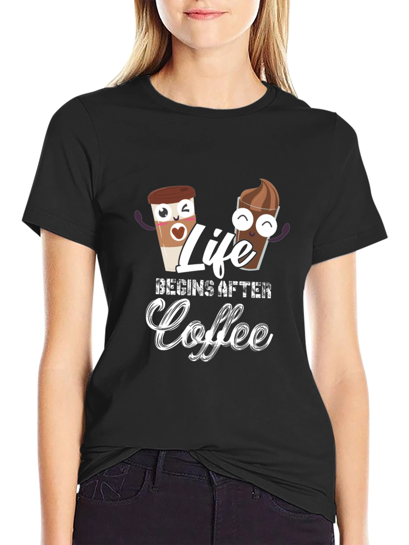 Life Begins After Coffee Black T-Shirt