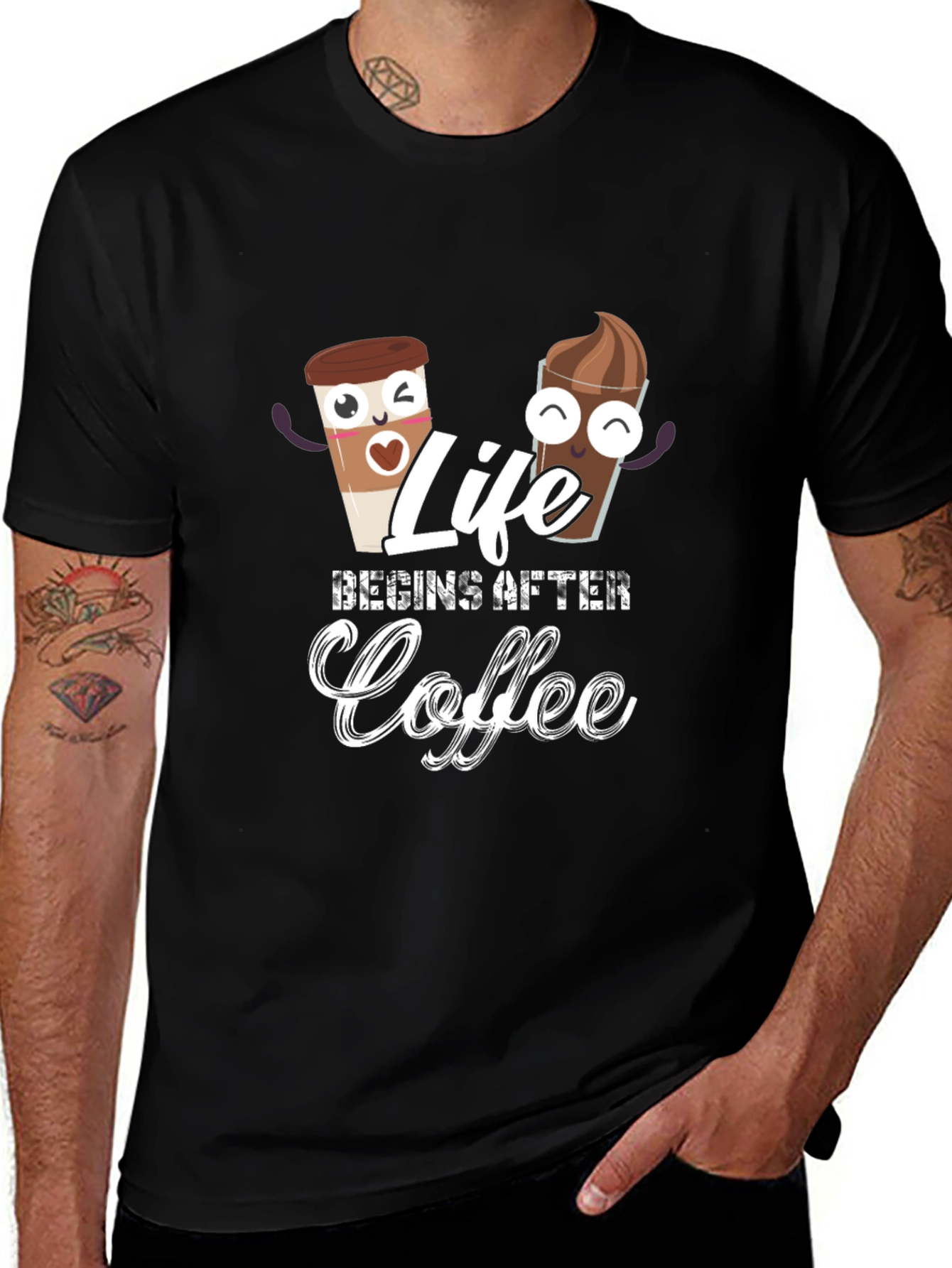 Life Begins After Coffee Black T-Shirt