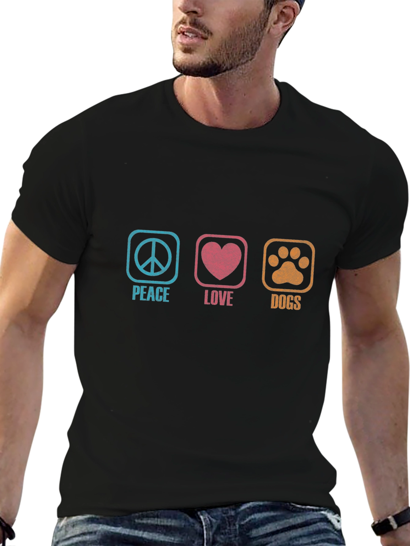 Peace Love Dogs Graphic Tee - Black Cotton T-Shirt