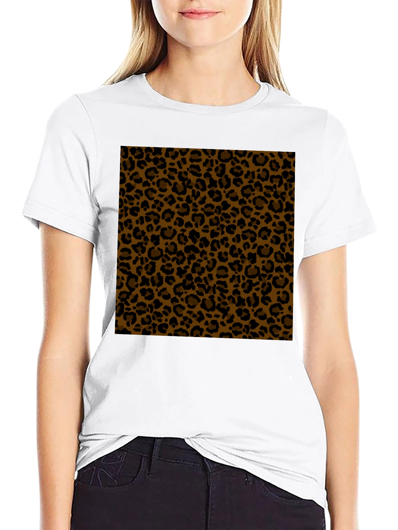 Black Tee with Leopard Print Panel