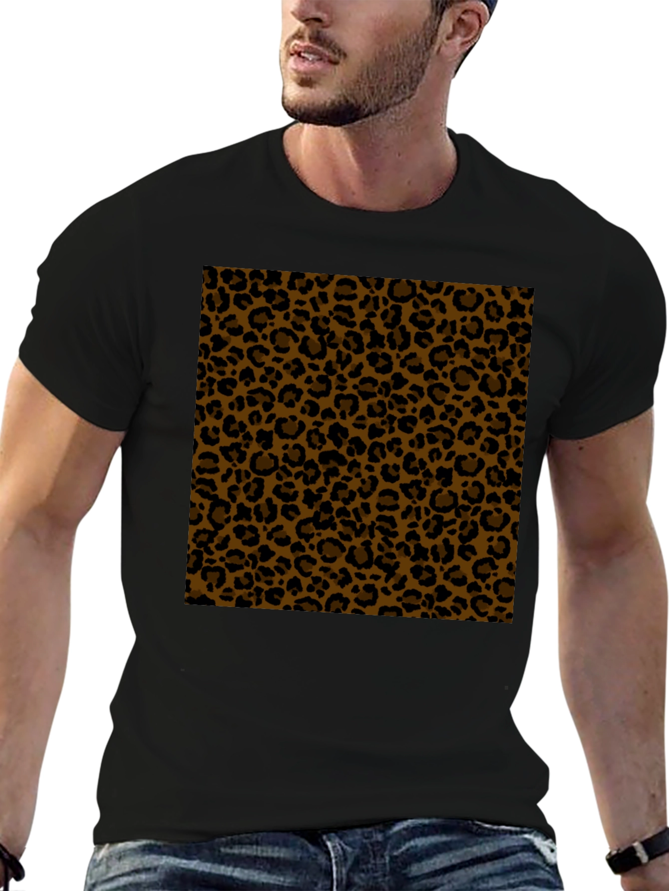 Black Tee with Leopard Print Panel