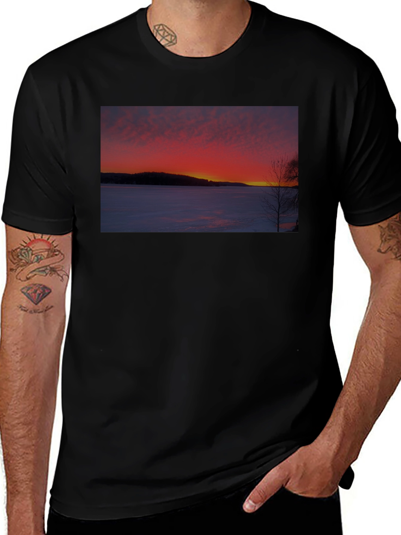 Winter Sunset Graphic Tee -  Soft Cotton Blend Shirt