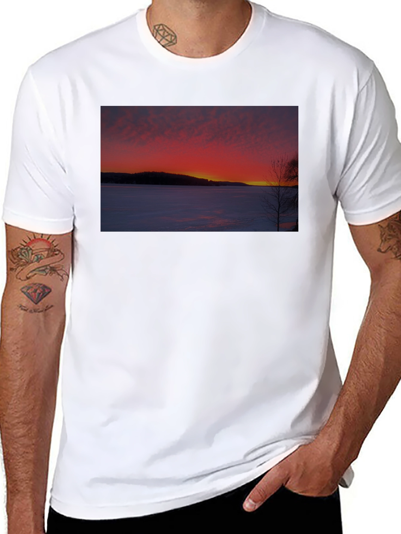 Winter Sunset Graphic Tee -  Soft Cotton Blend Shirt