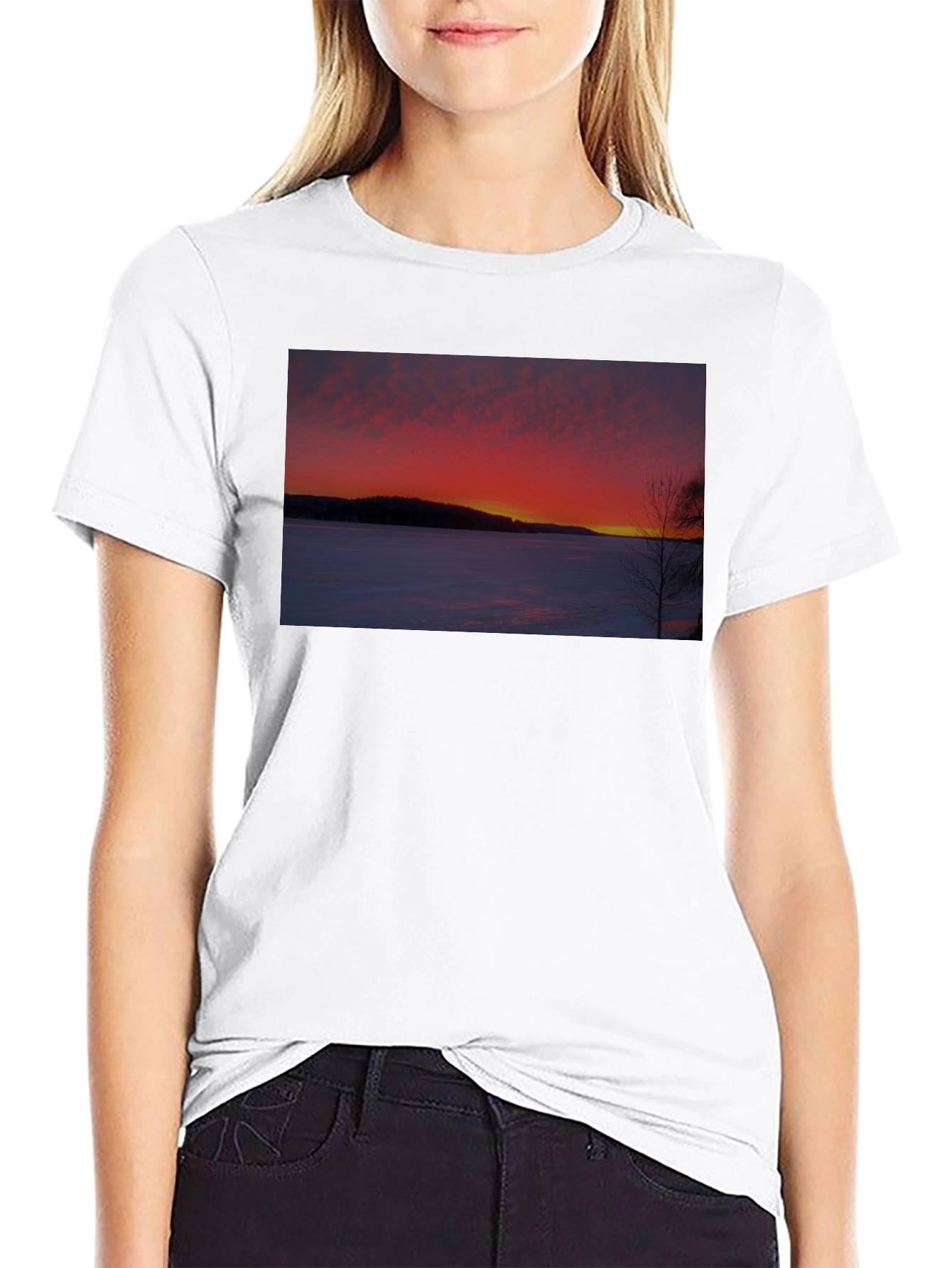 Winter Sunset Graphic Tee -  Soft Cotton Blend Shirt