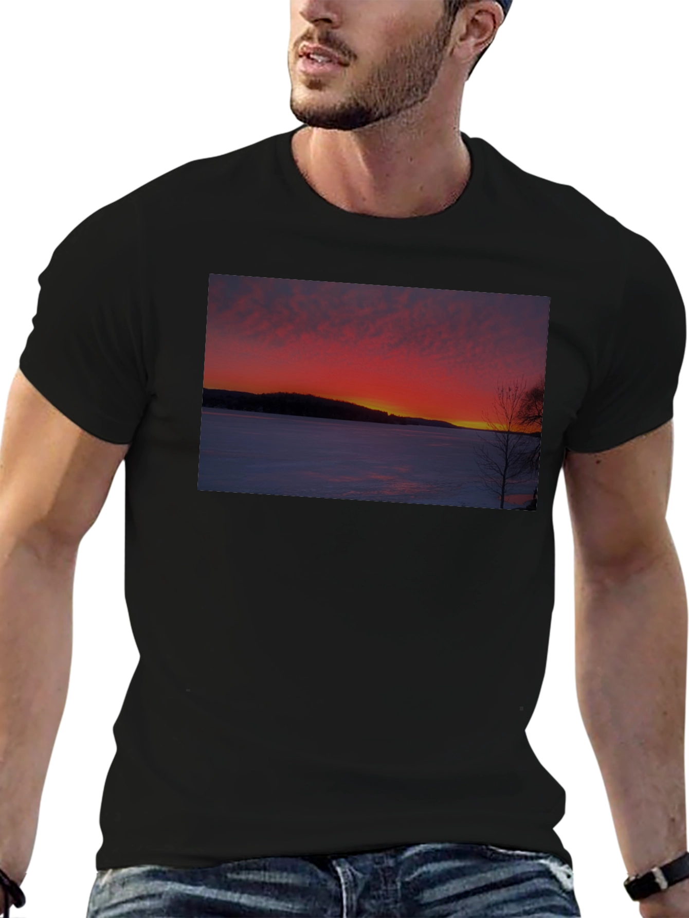 Winter Sunset Graphic Tee -  Soft Cotton Blend Shirt