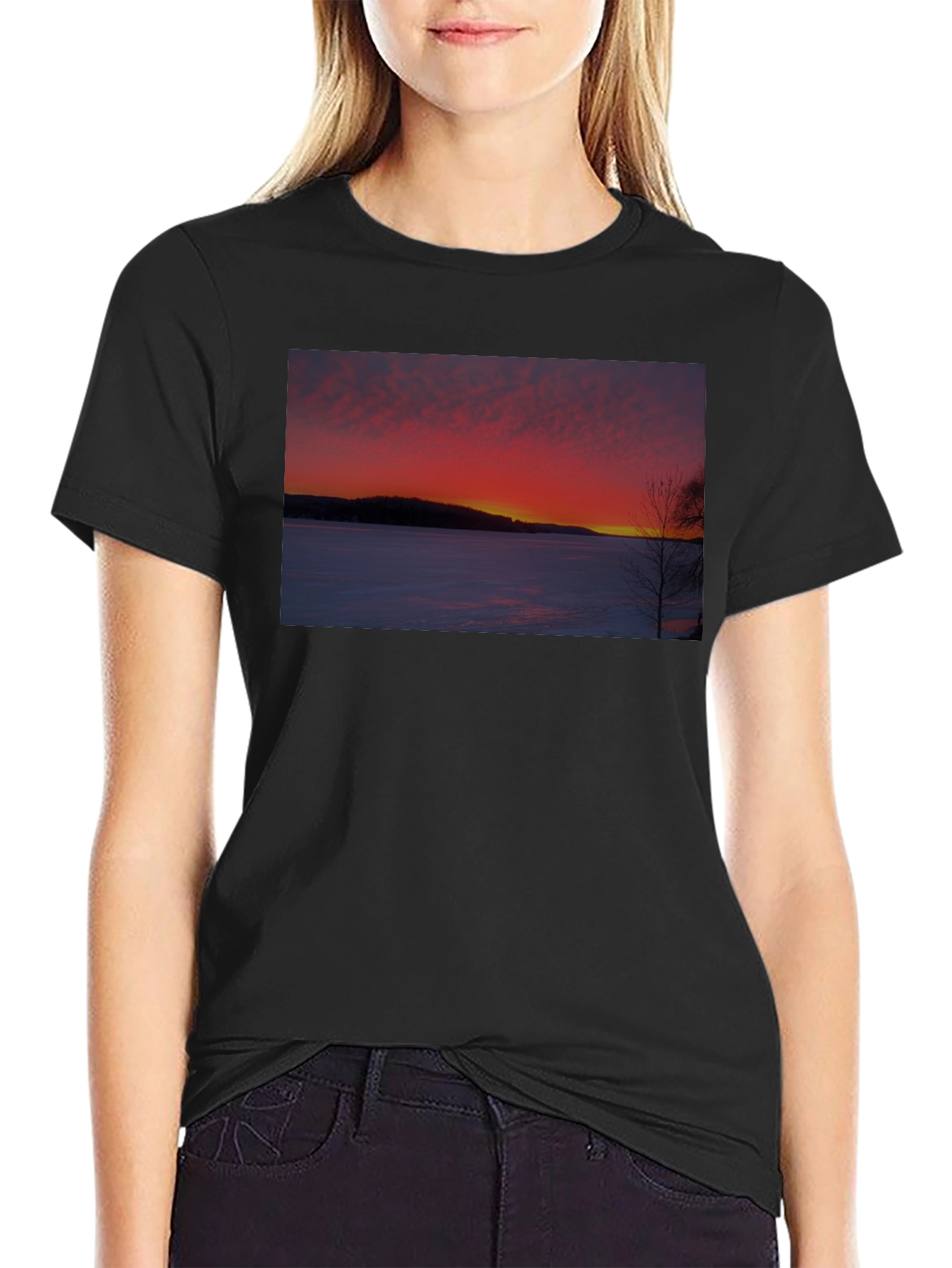 Winter Sunset Graphic Tee -  Soft Cotton Blend Shirt