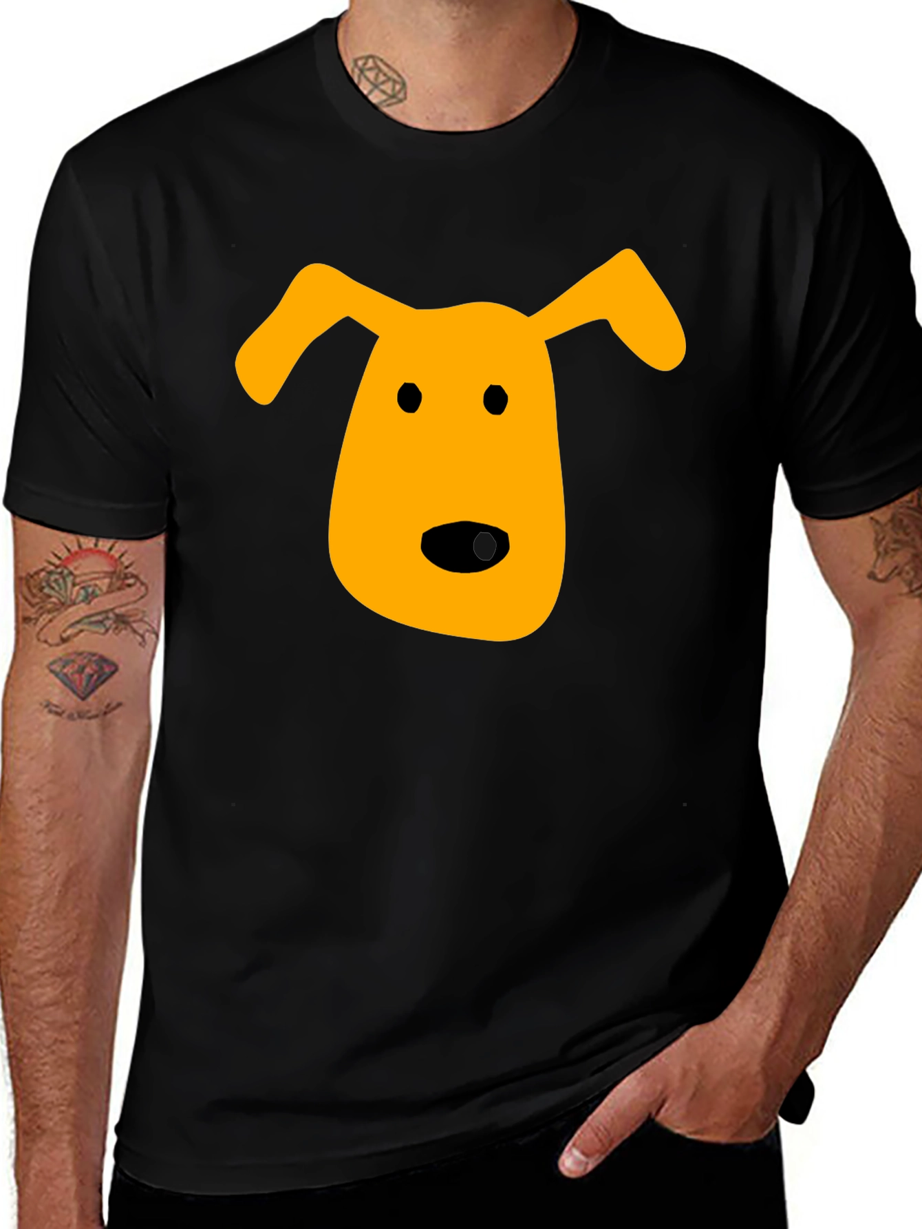 Dog Face Graphic Tee - Black Cotton T-Shirt