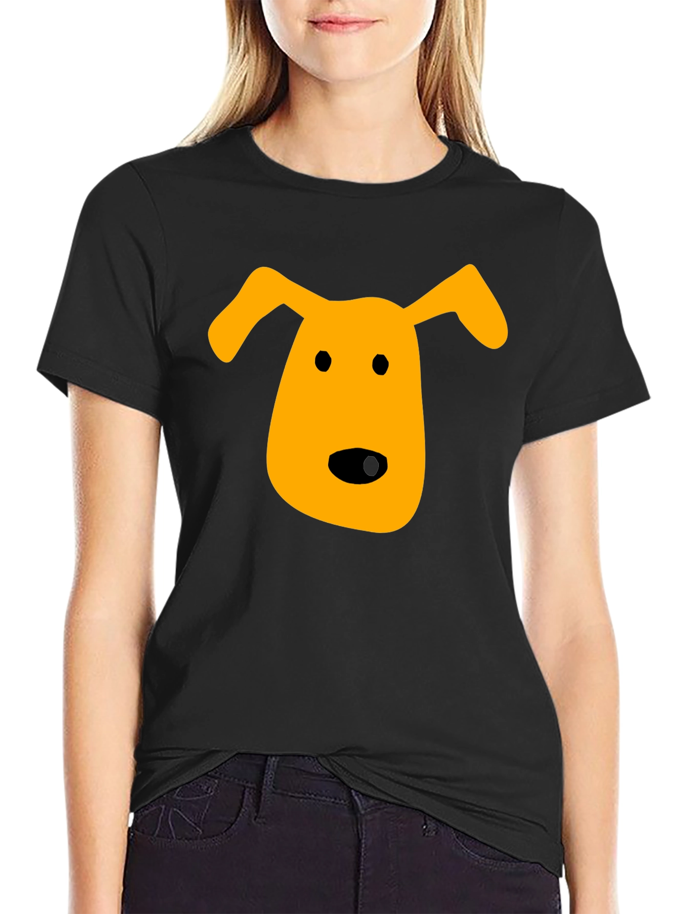 Dog Face Graphic Tee - Black Cotton T-Shirt