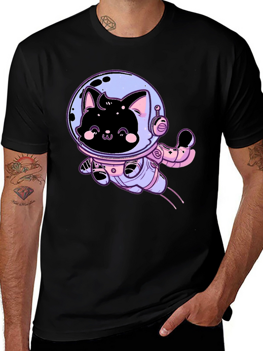 Astronaut Cat Graphic Tee - Black