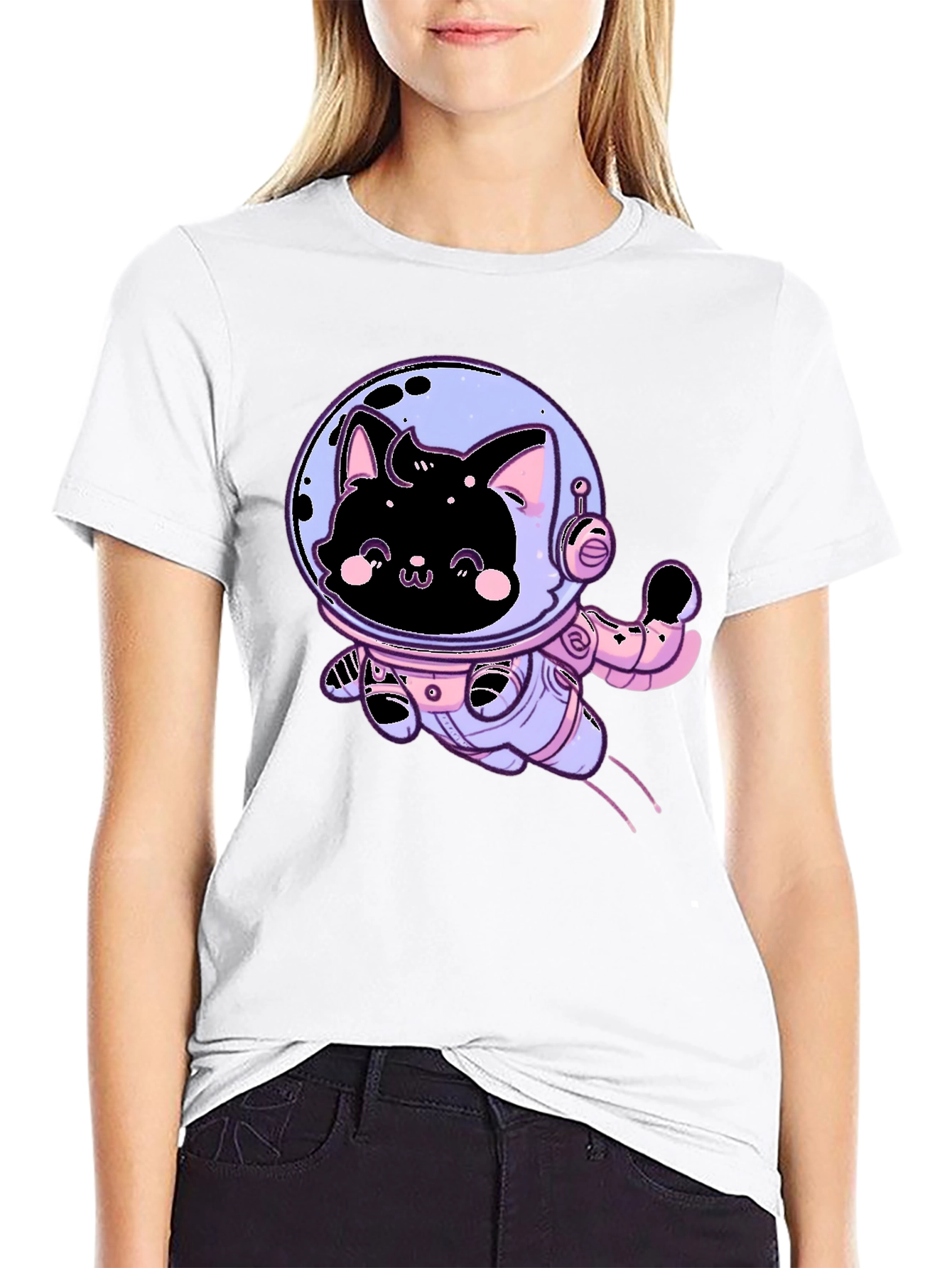 Astronaut Cat Graphic Tee - Black