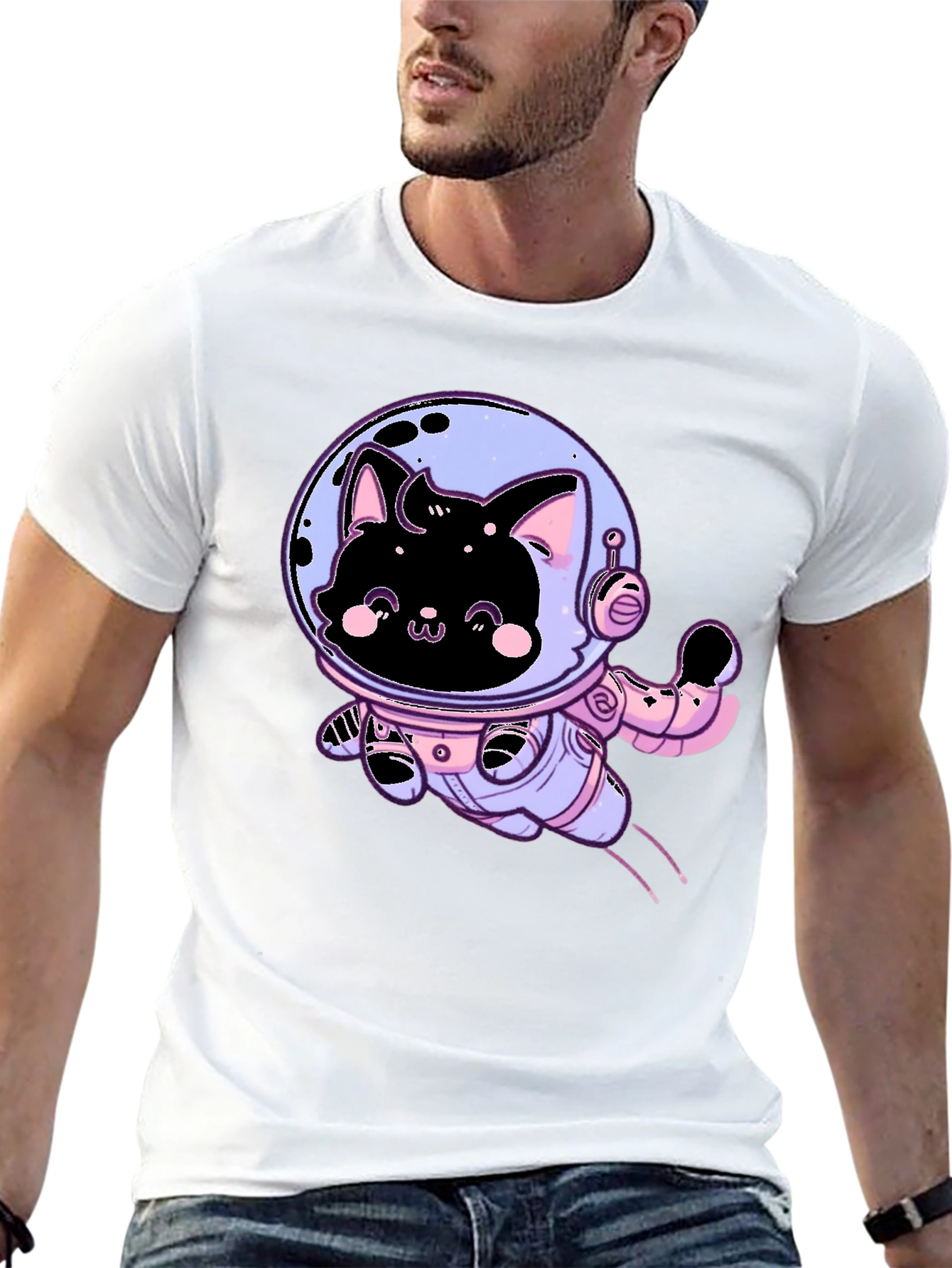 Astronaut Cat Graphic Tee - Black