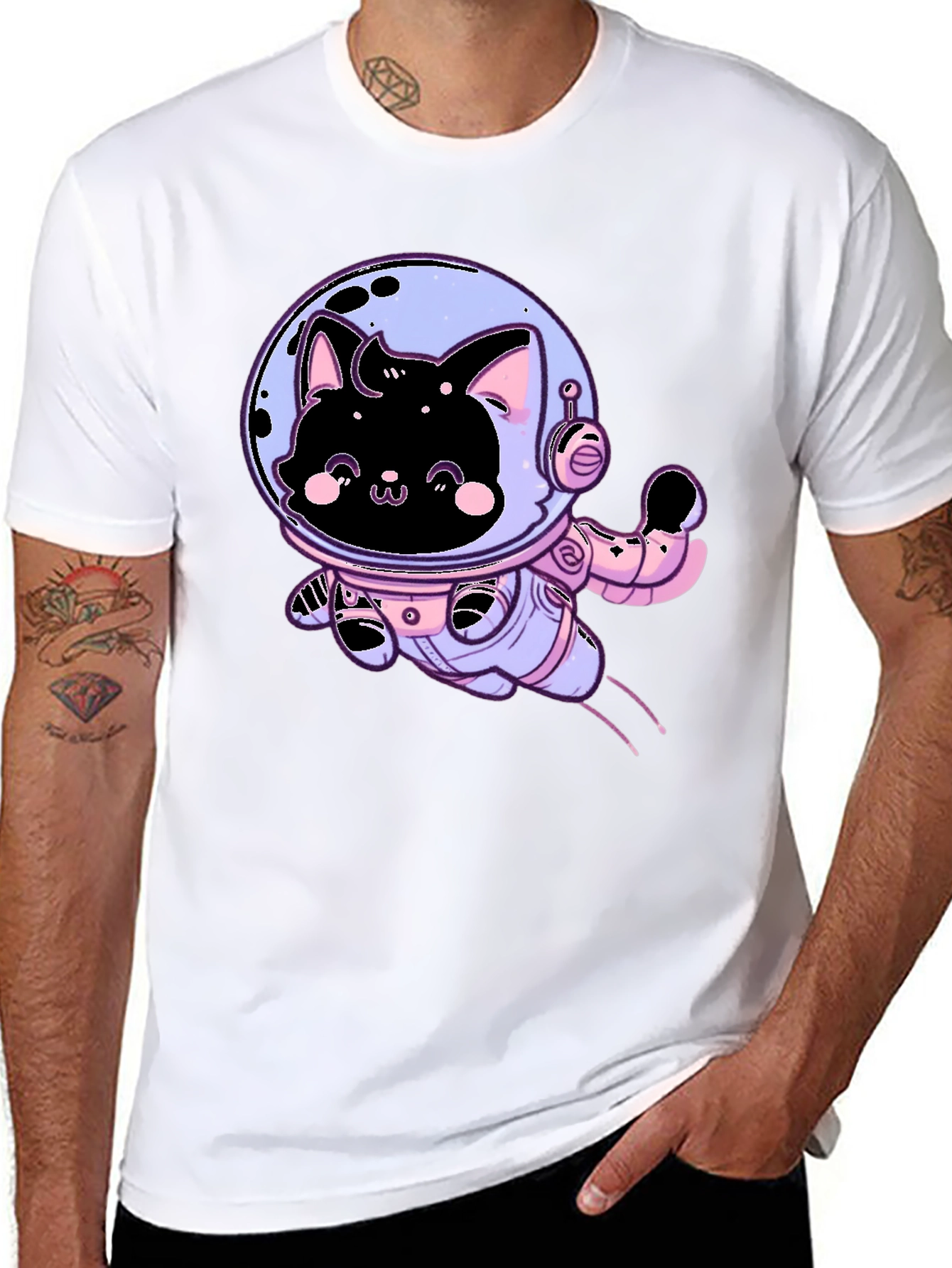 Astronaut Cat Graphic Tee - Black