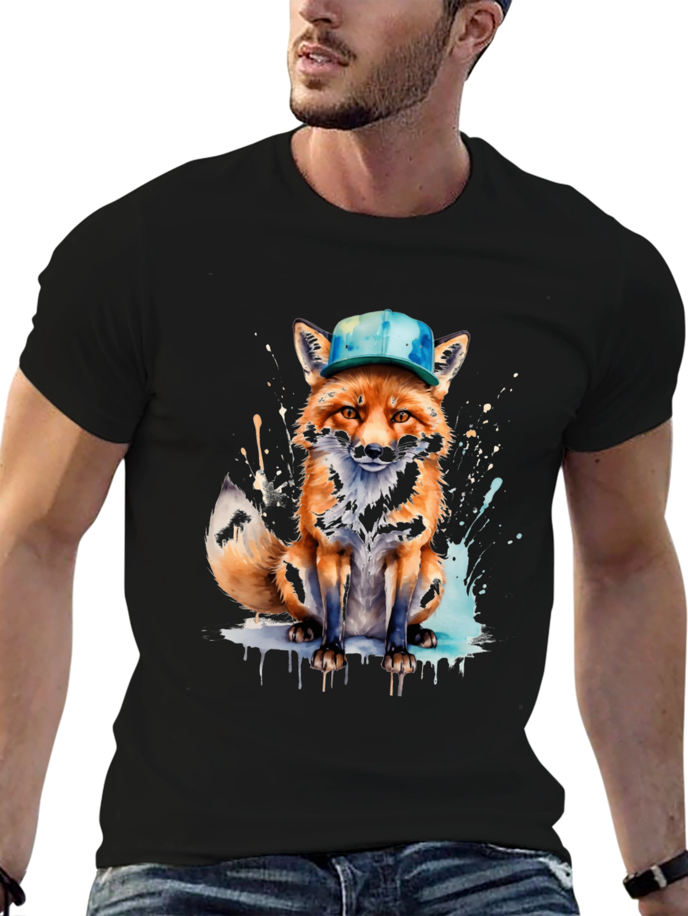Fox with Hat Graphic Tee - Unique Design