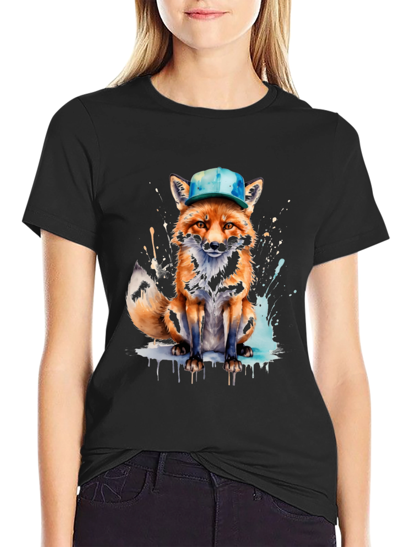 Fox with Hat Graphic Tee - Unique Design