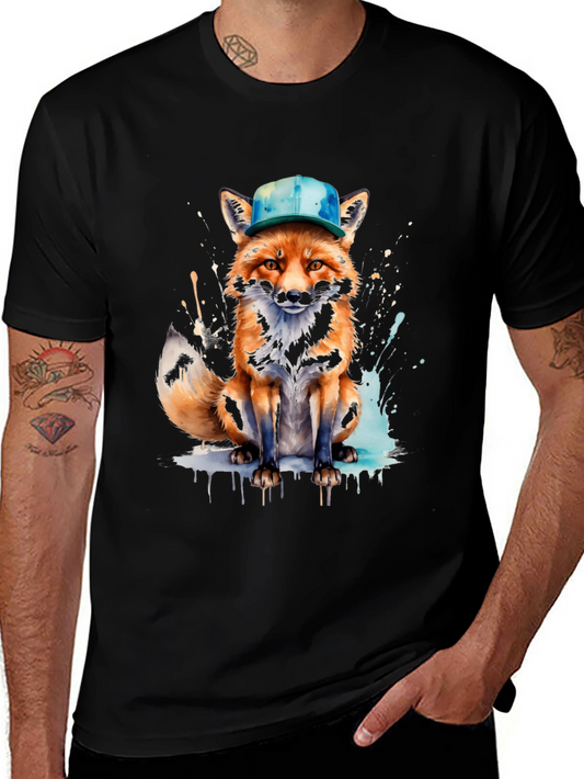 Fox with Hat Graphic Tee - Unique Design