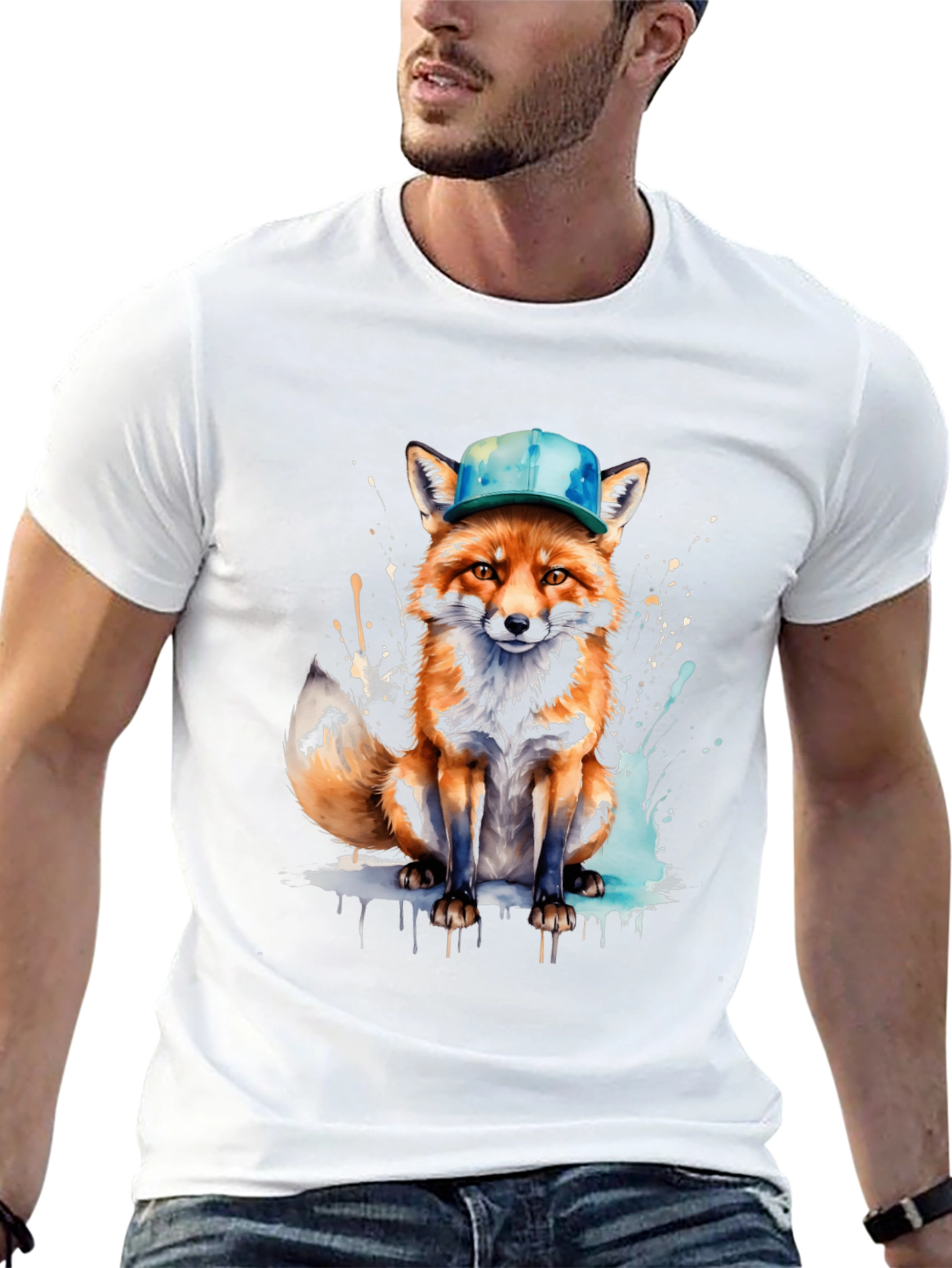 Fox with Hat Graphic Tee - Unique Design
