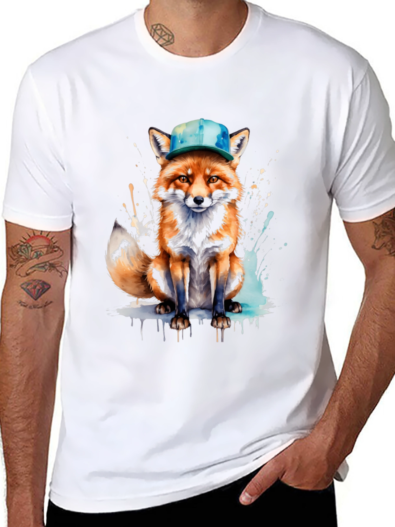 Fox with Hat Graphic Tee - Unique Design